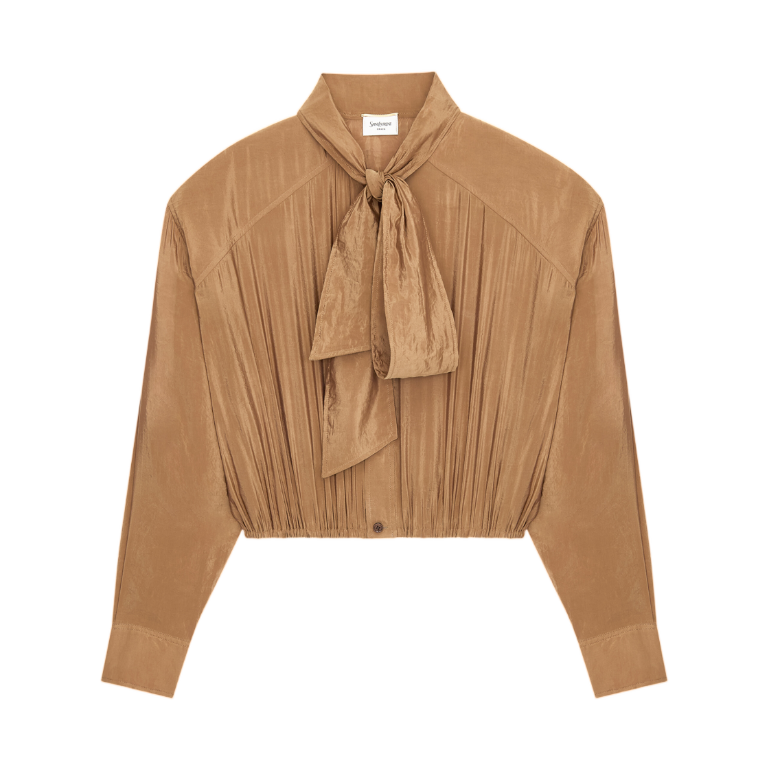 856436-Y3K31-2005 (W) Saint Laurent Lavalliere Blouse in Taffeta Caramel