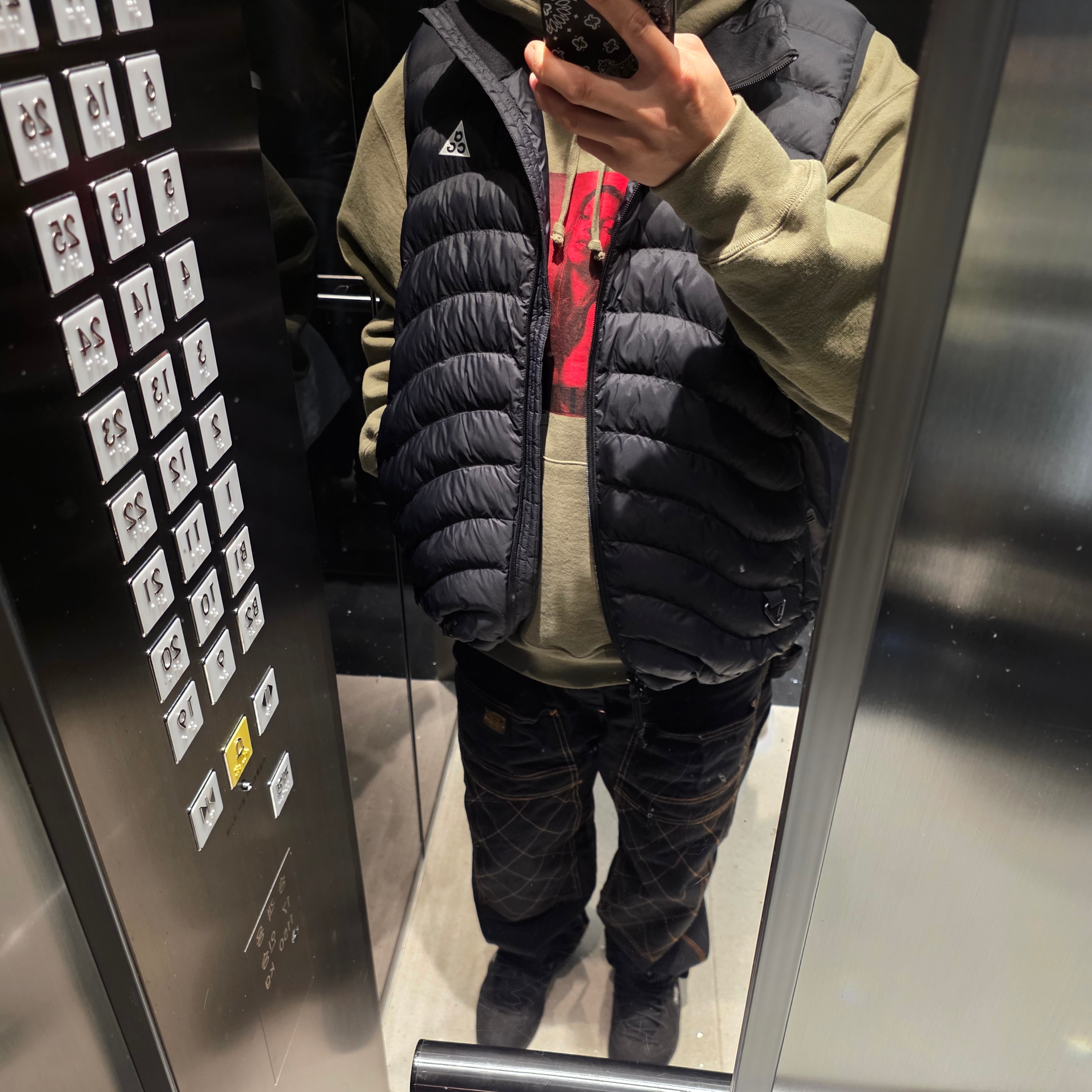 Kapital Thin Canvas Lumber Pants Black, Supreme x Kate Moss Hooded Sweatshirt Light Olive - 24FW 착용 스타일 - 1
