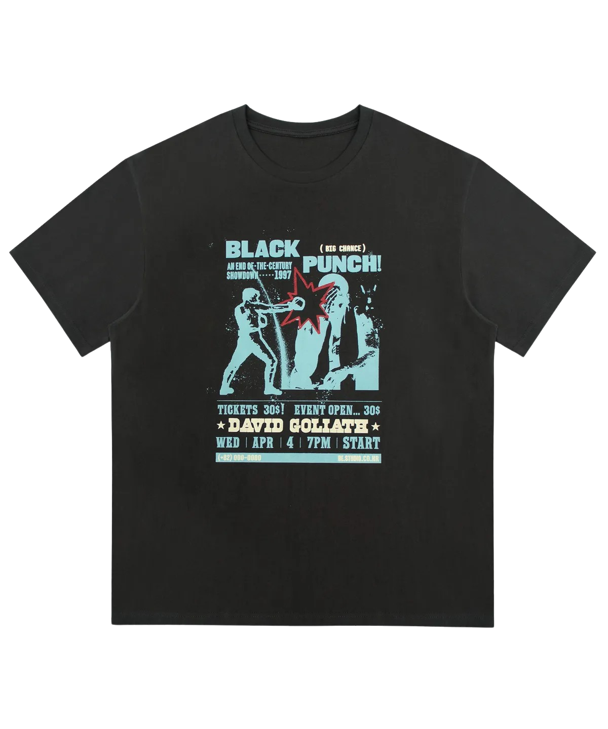 캑터스도넛마켓 블랙 펀치 티셔츠 – 차콜(Cactusdonutmarket Black Punch T-Shirt - Charcoal)