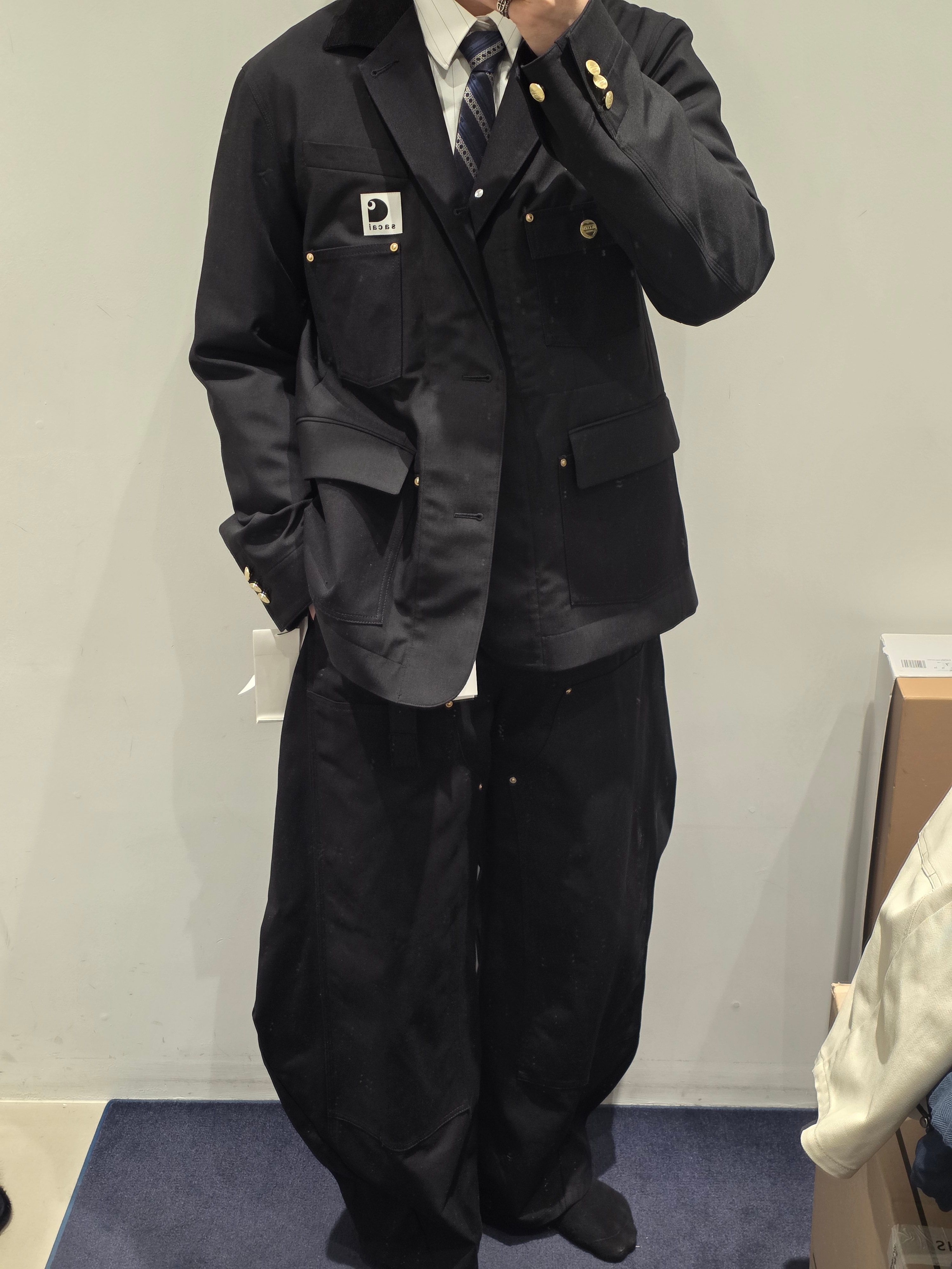 Sacai x Carhartt WIP Nylon Twill X Duck Blouson Sacai Black, Sacai x Carhartt WIP Duck Pants Sacai Black 착용 스타일 - 2