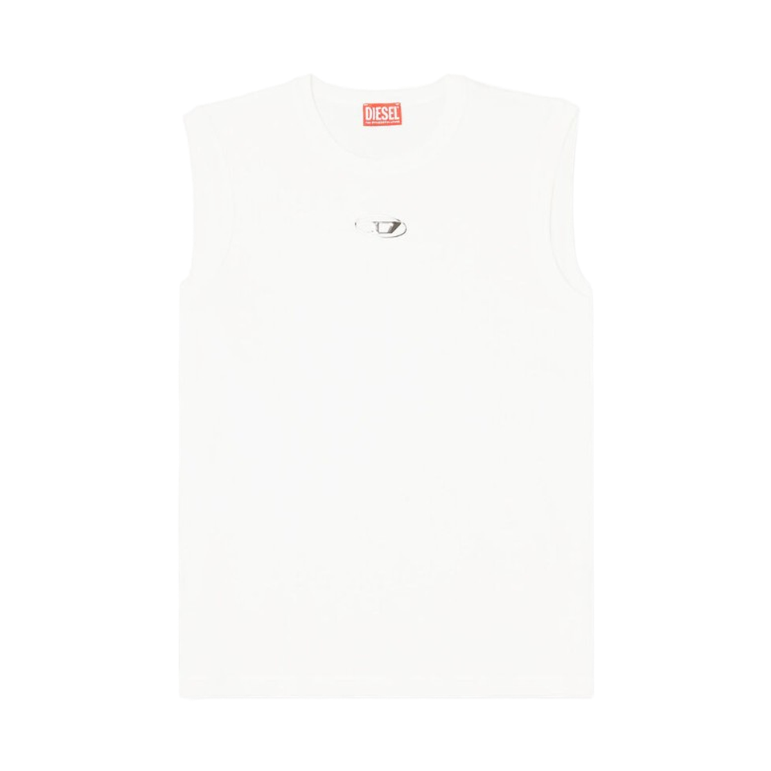 디젤 메탈릭 오발 D 코튼 탑 슬리브리스 화이트(Diesel Sleeveless Cotton Top with Metallic Oval D White) - 1