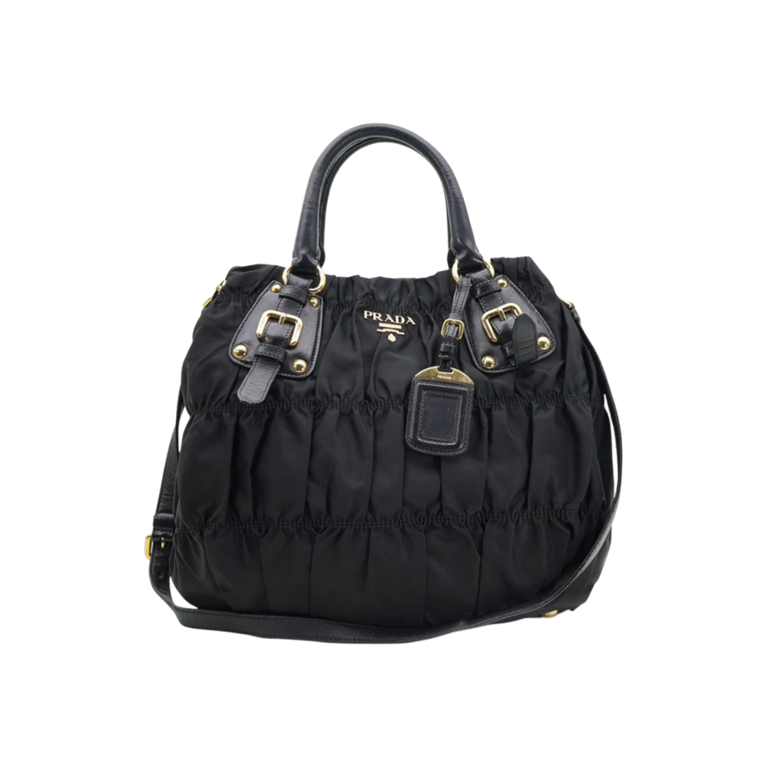 ITHNOP9AFRVS Prada BN1792 Black Tessuto Gold Logo Gofre 2-Way Bag