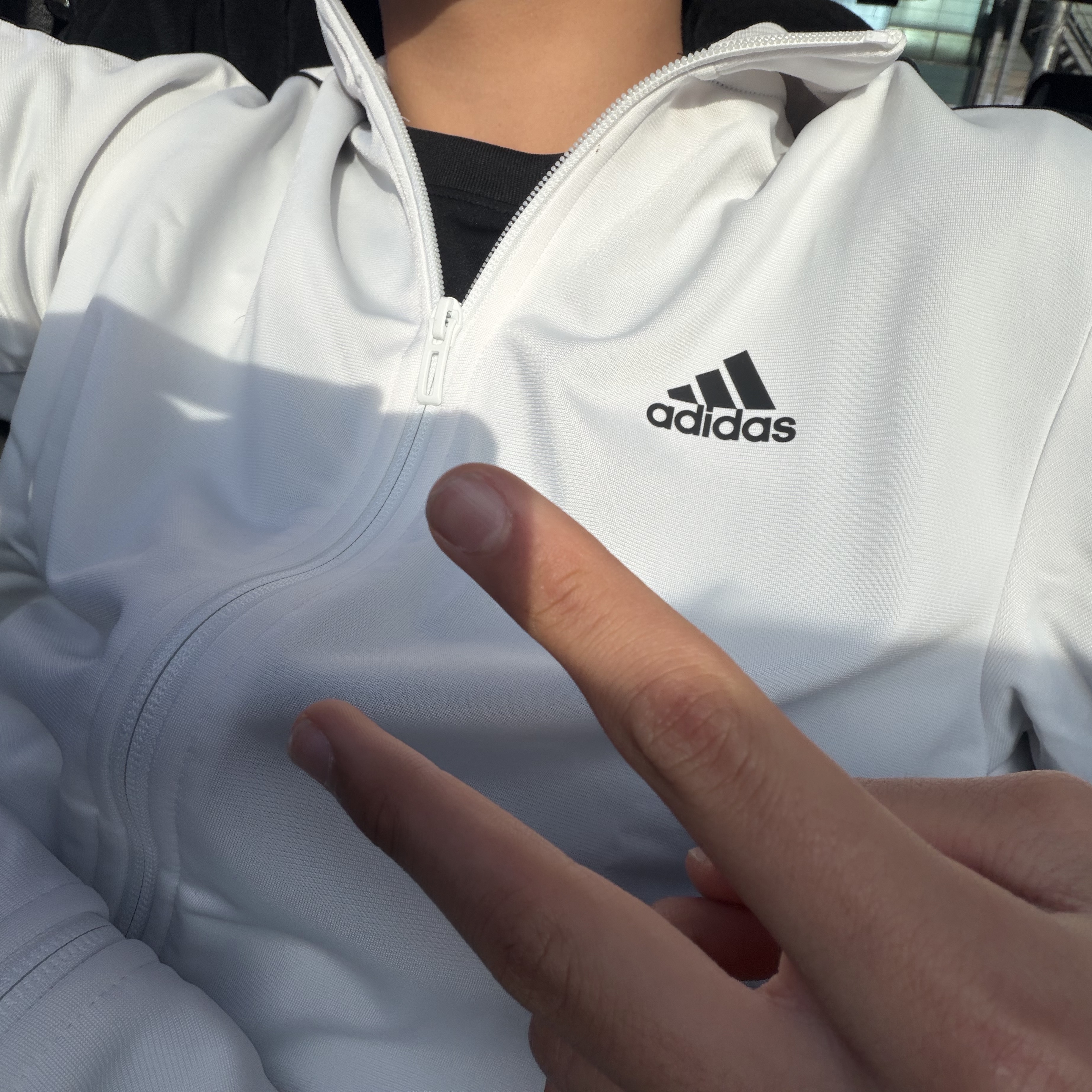 Adidas Essential Warm-Up 3S Track Jacket White Black  - KR Sizing 착용 스타일