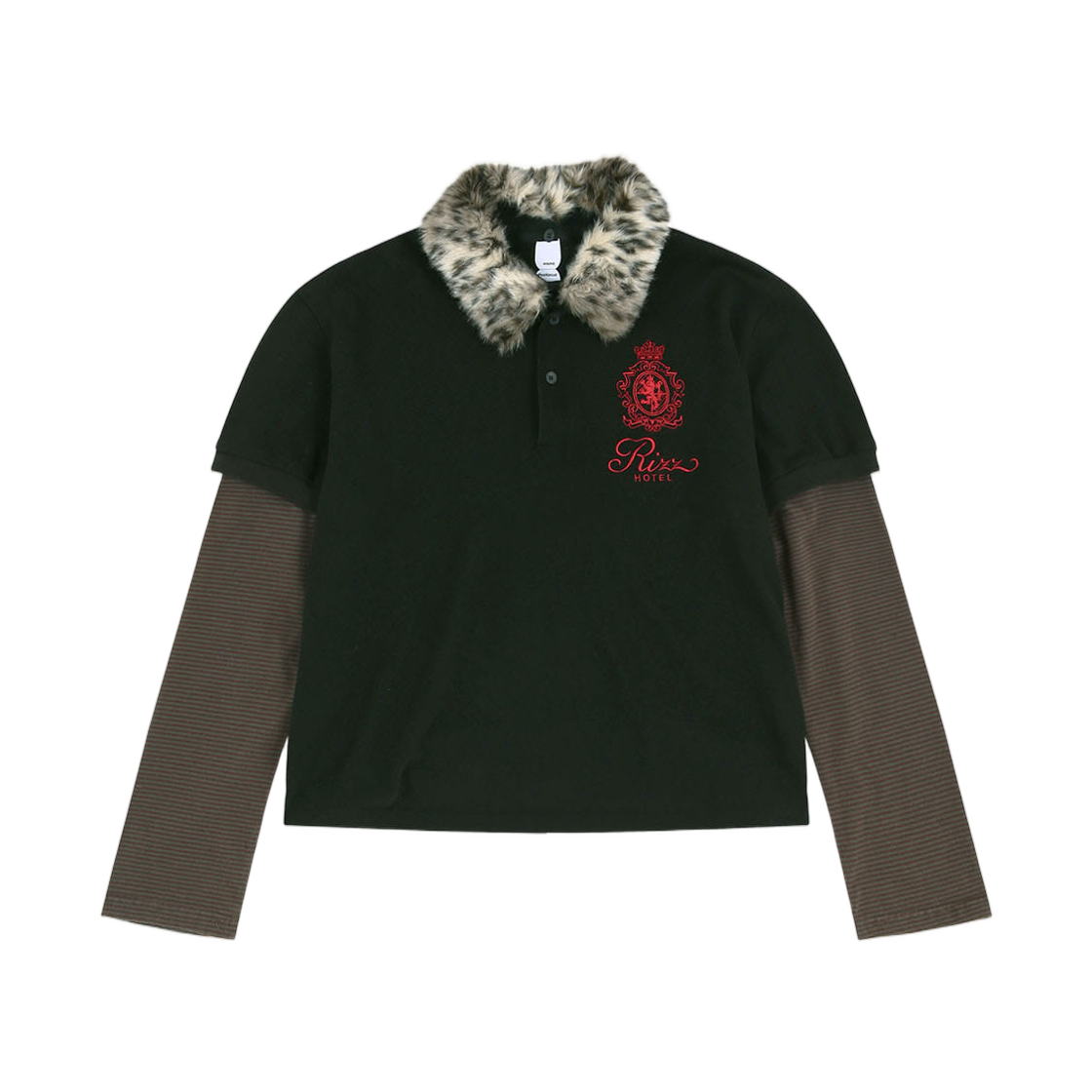 - Protocol Index Fur Collar Layered Polo Shirts Black