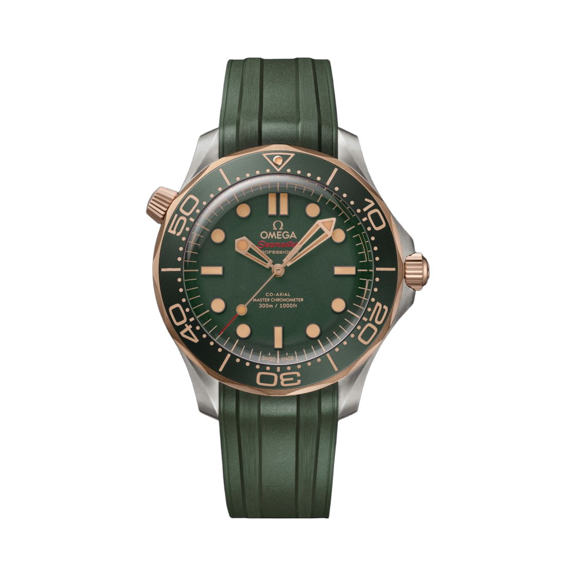 21092422010001 Omega Seamaster Professional Diver 300M Automatic Co Axial Master Chronometer 42mm Titanium Bronze Gold Rubber Strap Green (Transparent Caseback Ver.)