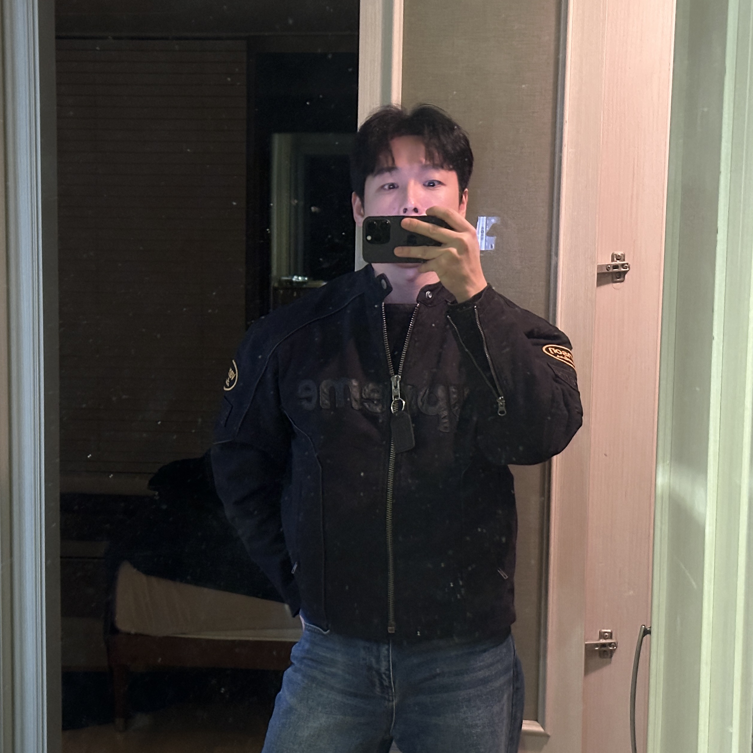 Supreme x Vanson Leathers Cordura Cotton Jacket Black - 25SS 착용 스타일 - 3