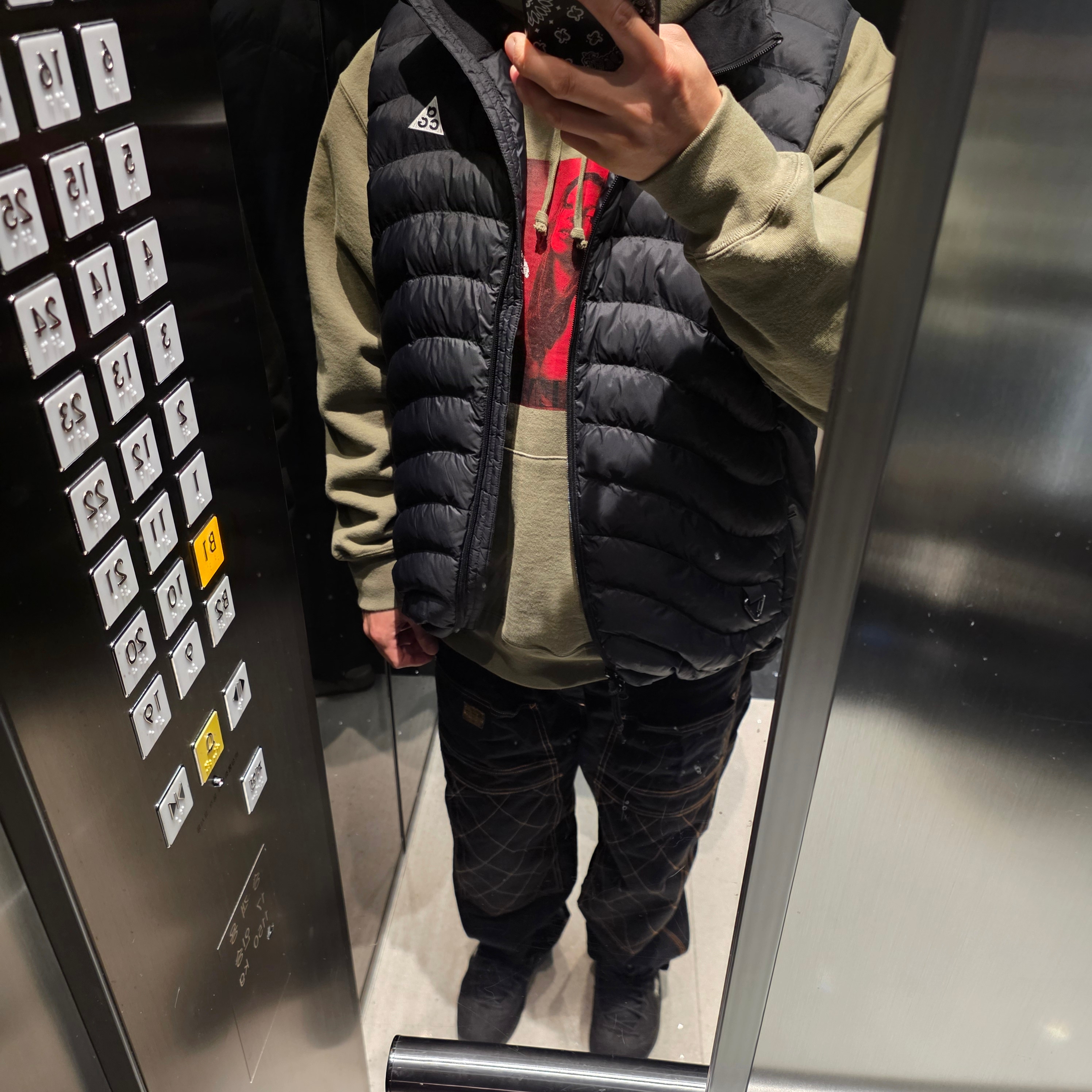 Kapital Thin Canvas Lumber Pants Black, Supreme x Kate Moss Hooded Sweatshirt Light Olive - 24FW 착용 스타일 - 2