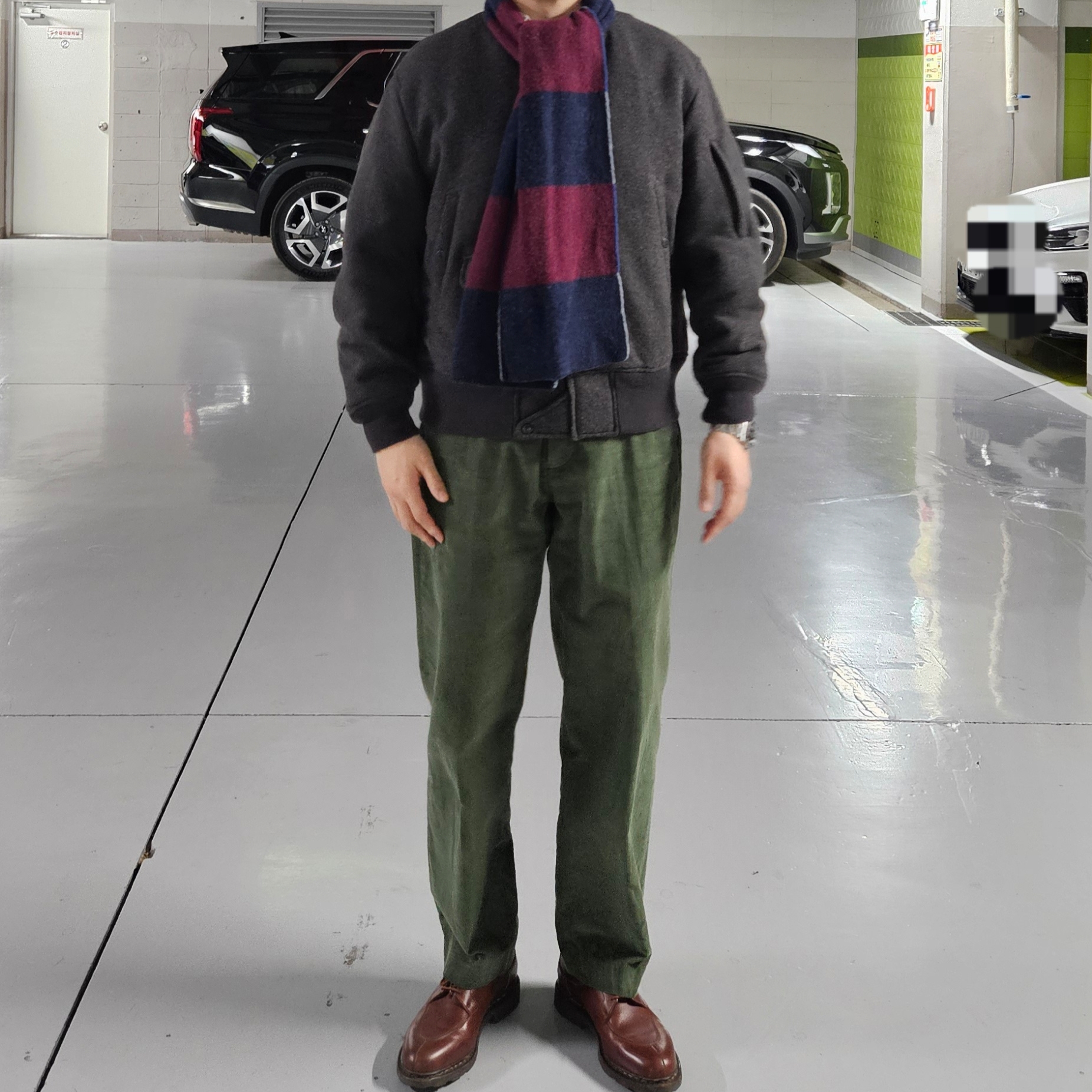 Paraboot Avignon Griff Lisse Marron, Uniqlo x Engineered Garments Pufftech Short Blouson Dark Gray - KR 착용 스타일 - 2