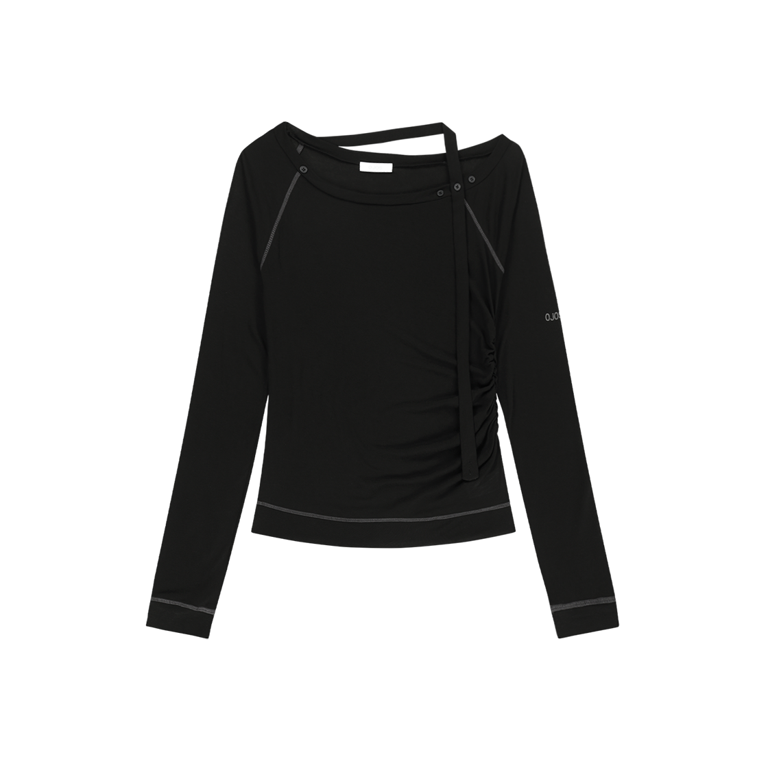 오호스 에이즘 숄더 스카프 롱 슬리브 블랙(OJOS Asym Shoulder Scarf Long Sleeve / Black)