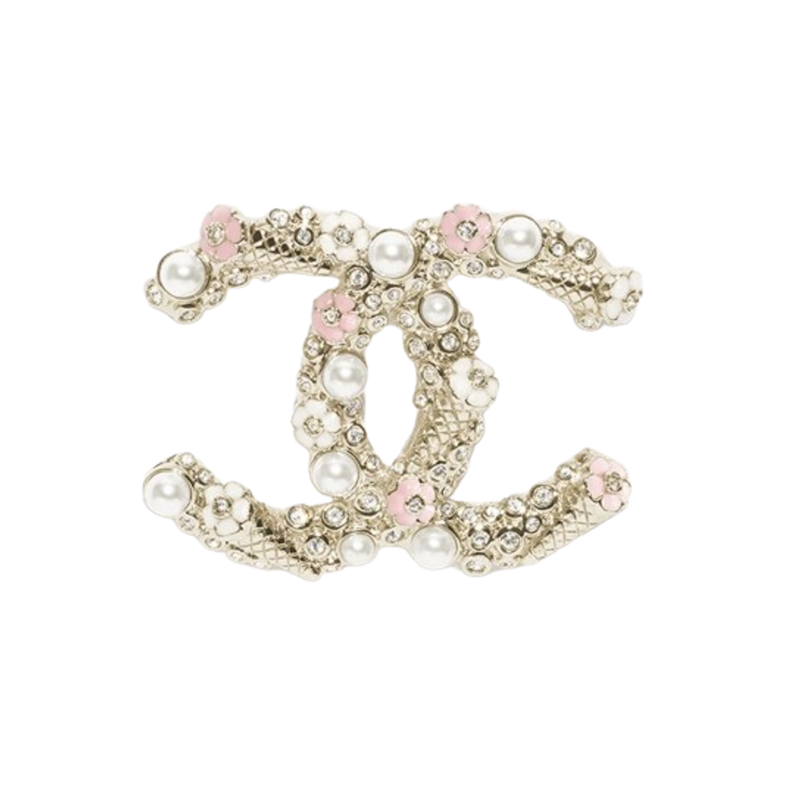 샤넬 브로치 메탈 레진 글래스 펄 & 골드 핑크 펄리 화이트 크리스탈(Chanel Brooch Metal Resin Glass Pearls & Gold Pink Pearly White Crystal) - 1