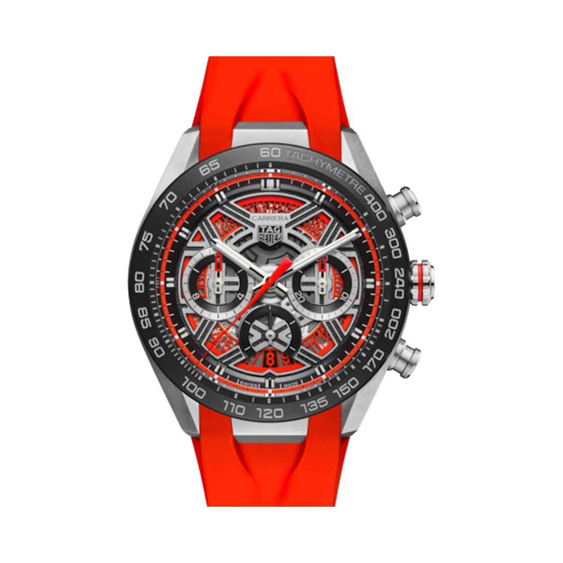 태그 호이어 까레라 크로노그래프 익스트림 스포츠 오토매틱 44mm 러버 오렌지 로듐 레드(TAG Heuer Carrera Chronograph Extreme Sport Automatic 44mm Rubber Orange Rhodium Red)