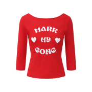 Markgong Women Mark My Gong Printed Red 3/4 Sleeve Cowl Neck Backless Top Red - 26SS