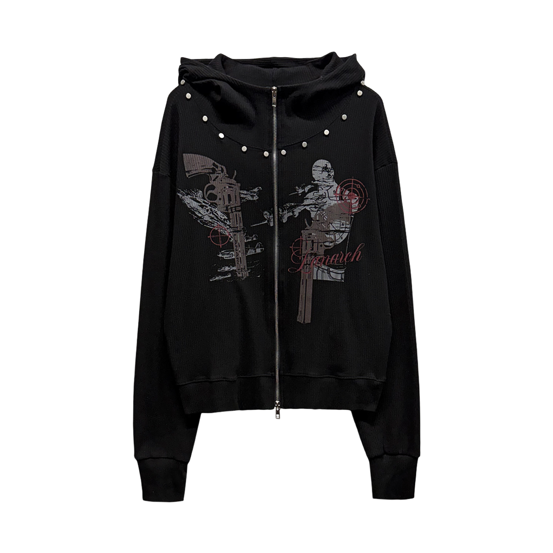 랜 아카이브 0117 하이넥 리벳 집업 후디 - 블랙(LAN ARCHIVE 0117 High-neck Rivet Zip-up Hoodie - Black)