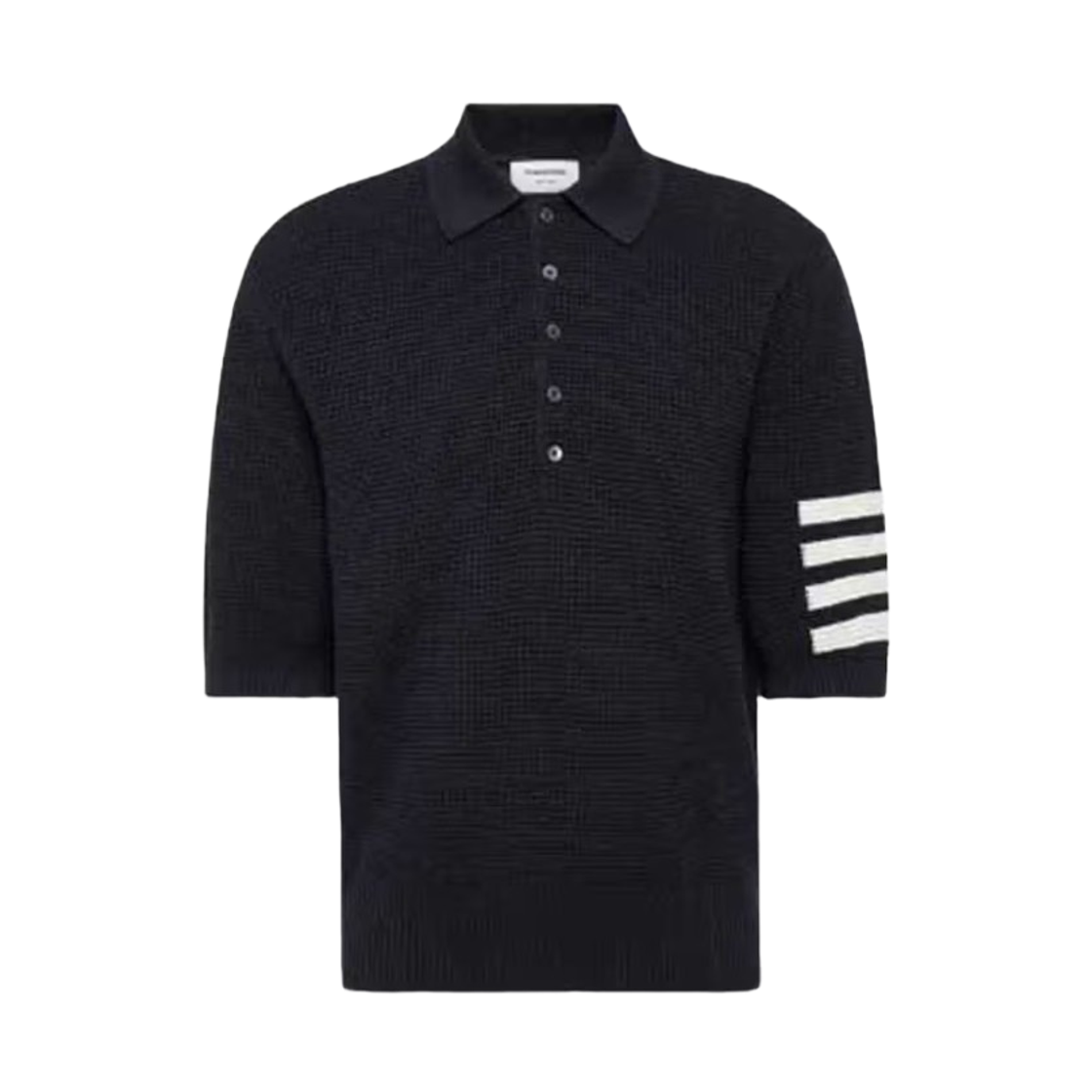 MKP125A-Y6011-420 Thom Browne 4-Bar Linen Cotton Polo Short Sleeve T-Shirt Dark Blue