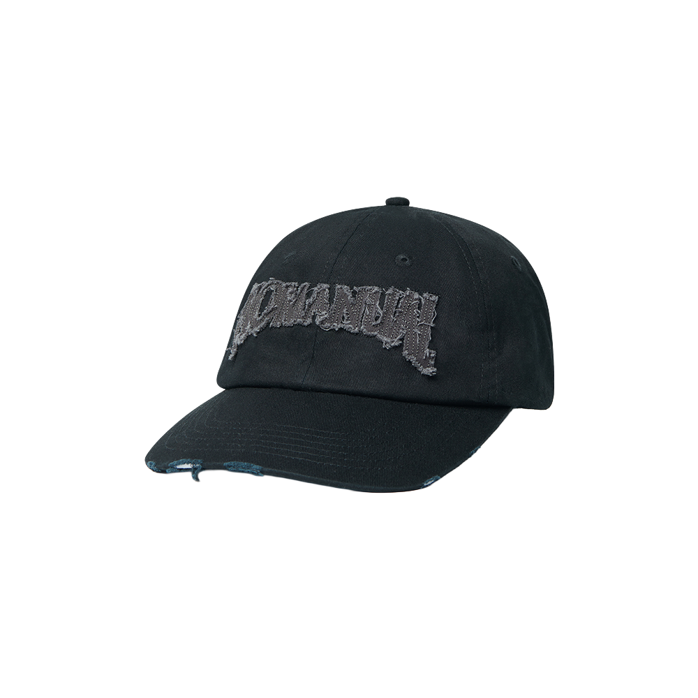 노매뉴얼 M.P 데미지 블랙 캡 블랙(NOMANUAL N.P Damaged Ball Cap Black)