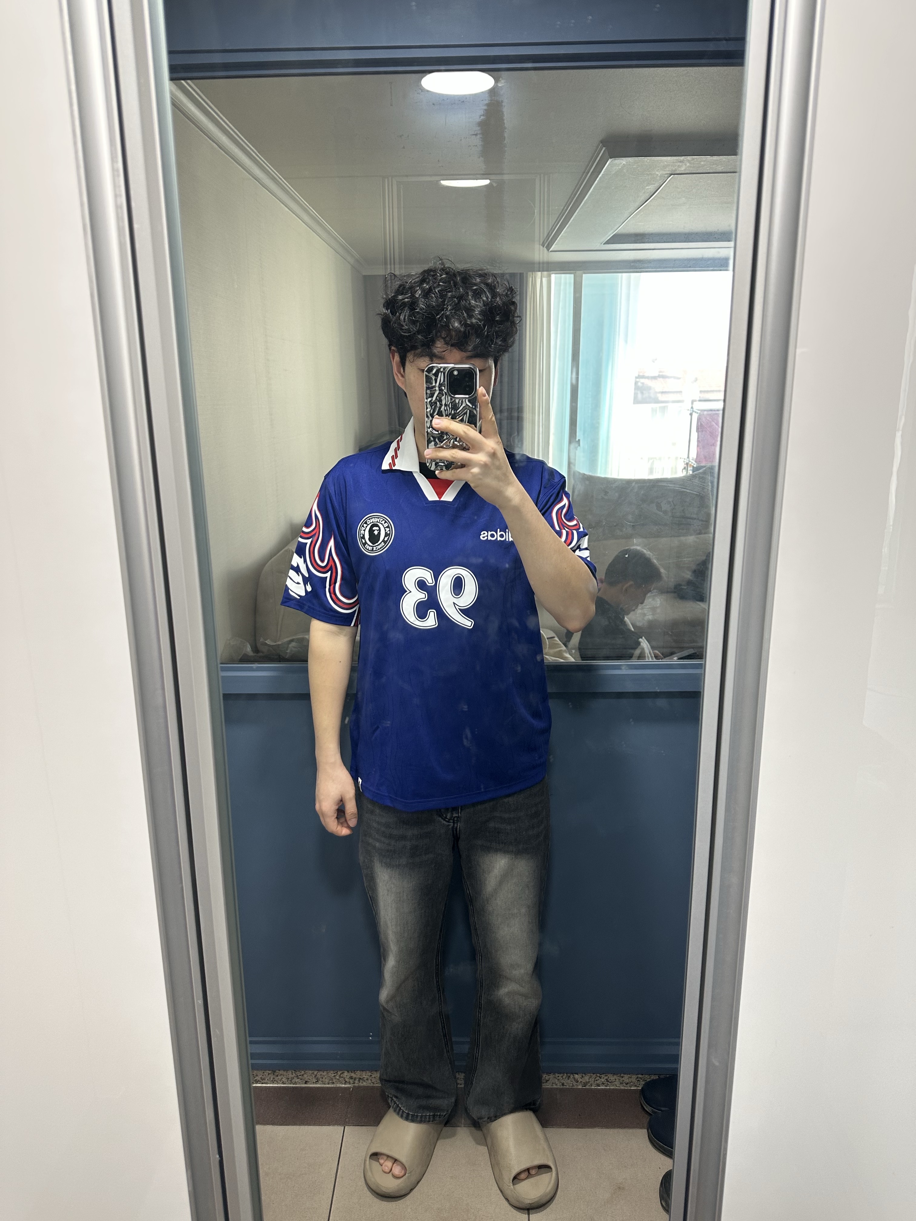 Adidas x BAPE Short Sleeve Flames Jersey Japan Blue - KR Sizing (Non Marking Ver.) 착용 스타일