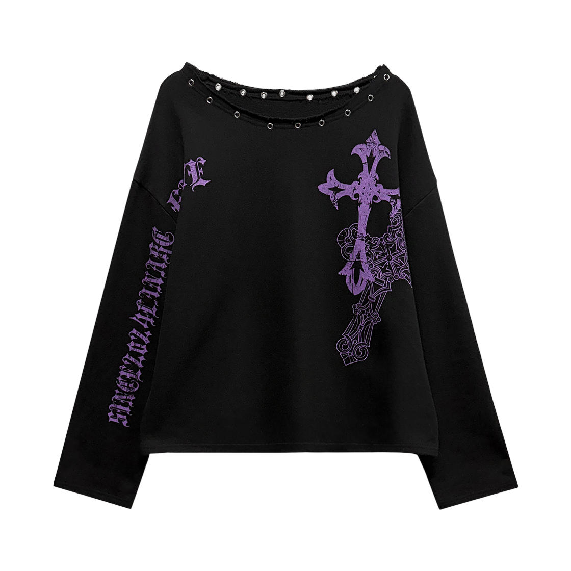 랜 아카이브 0109 크로스 아일렛 넥 롱슬리브 - 블랙(LAN ARCHIVE 0109 Cross Eyelet Neck Long Sleeve - Black)