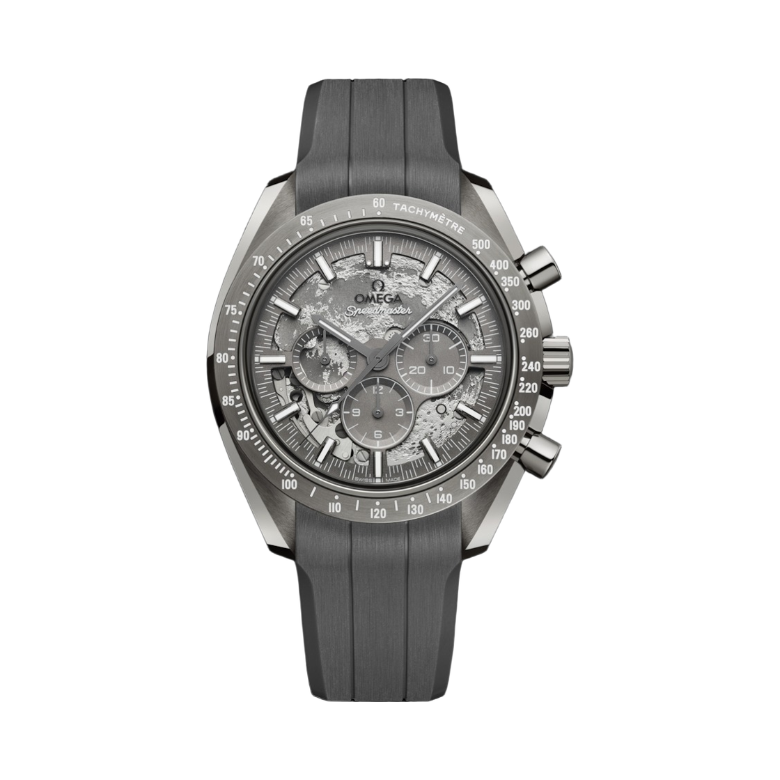 오메가 스피드마스터 다크 사이드 오브 더 문 핸드 와인드 코 액시얼 마스터 크로노미터 크로노그래프 44.25mm 그레이 세라믹 러버 스트랩 그레이 (투명 케이스백 버전)(Omega Speedmaster Dark Side Of The Moon Hand-Wound Co Axial Master Chronometer Chronograph 44.25mm Grey Ceramic Rubber Strap Grey (Transparent Caseback Ver.)) - 1