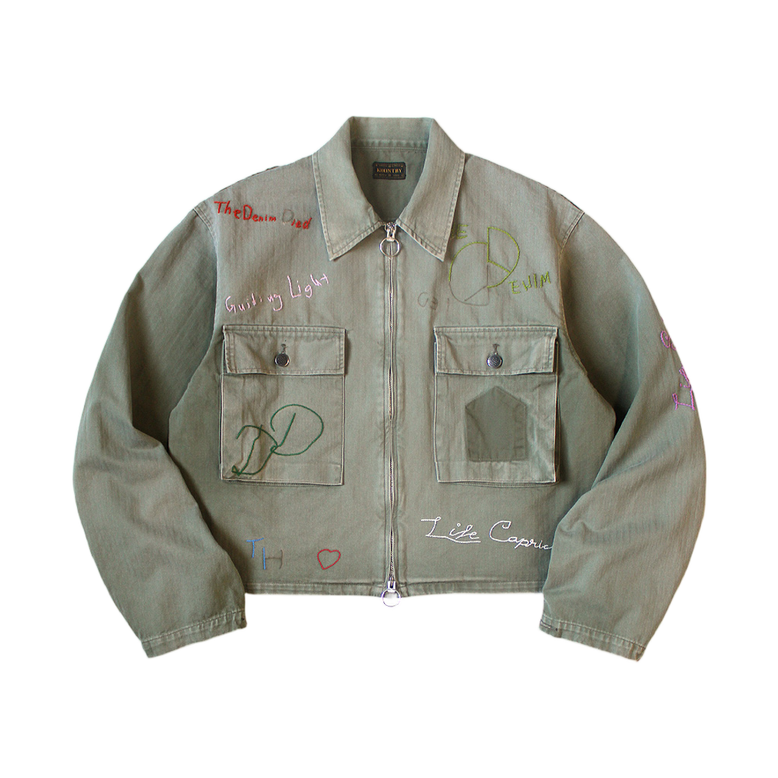 캐피탈 헤링본 헌터 드리즐러 자켓 메모리얼 자수 카키(Kapital Herringbone Hunter Drizzler Jacket Memorial Embroidery Khaki) - 1