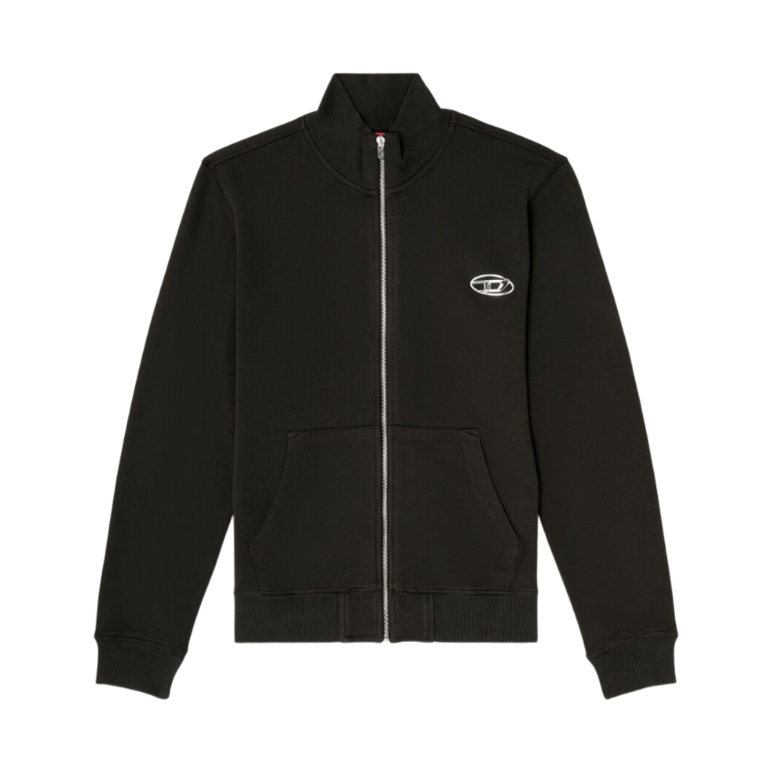 A218730BKBW-900 Diesel Sweatshirt with Mock Neck and Metallic Oval D Black