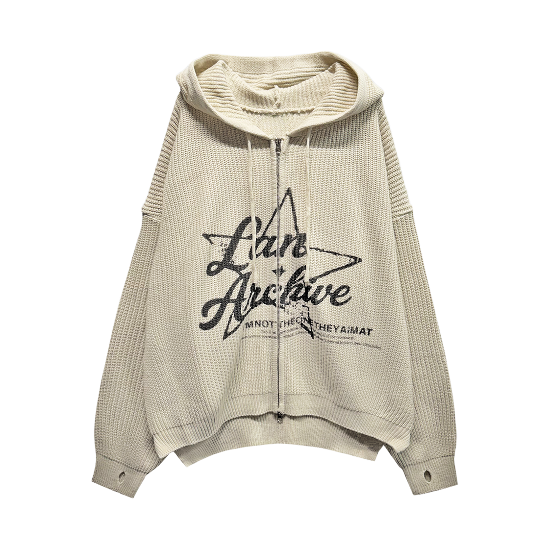 랜 아카이브 0119 스타 로고 니트 집업 후디 - 크림(LAN ARCHIVE 0119 Star Logo Knit Zip-up Hoodie - Cream)