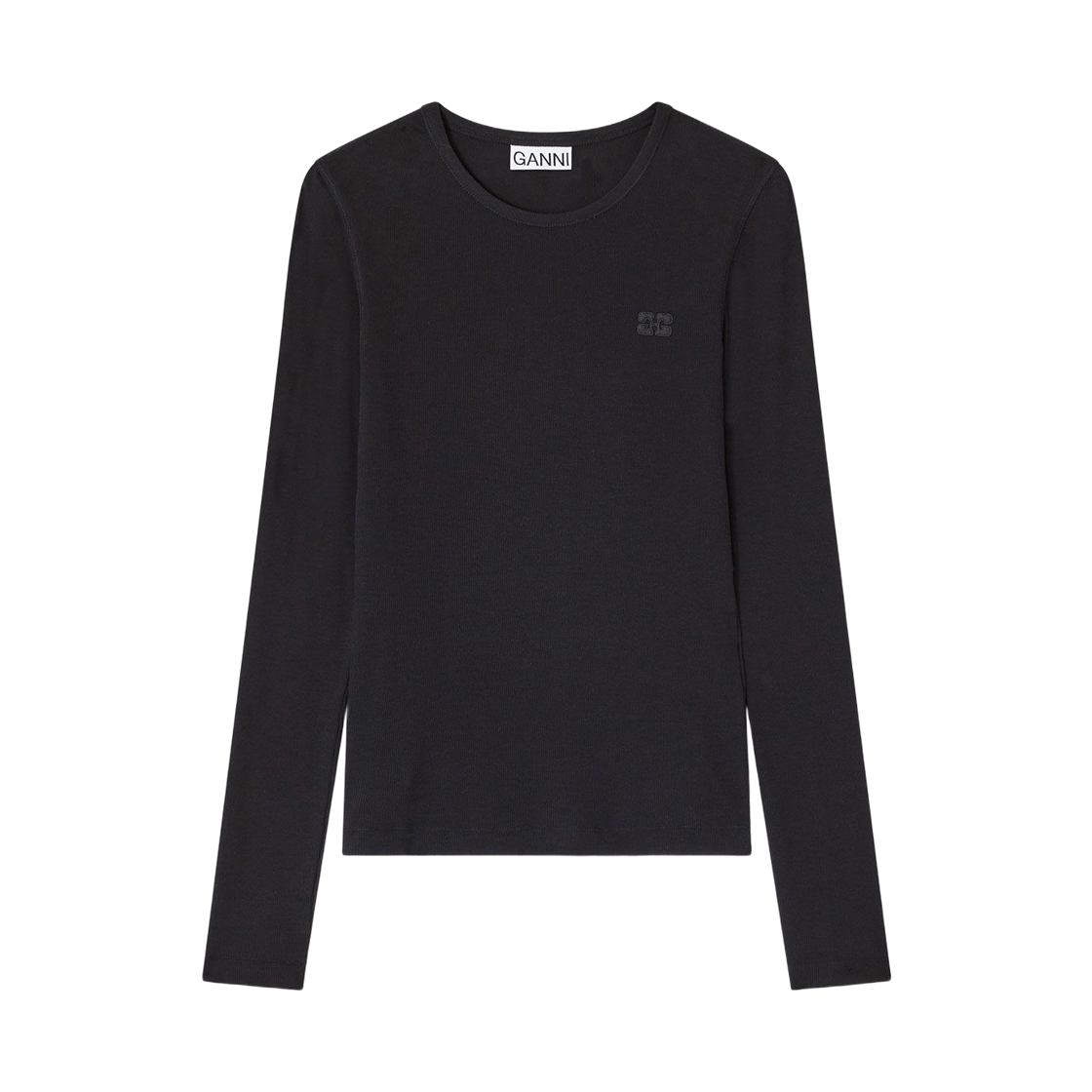 T4313-004 (W) Ganni Rib Long Sleeve Black