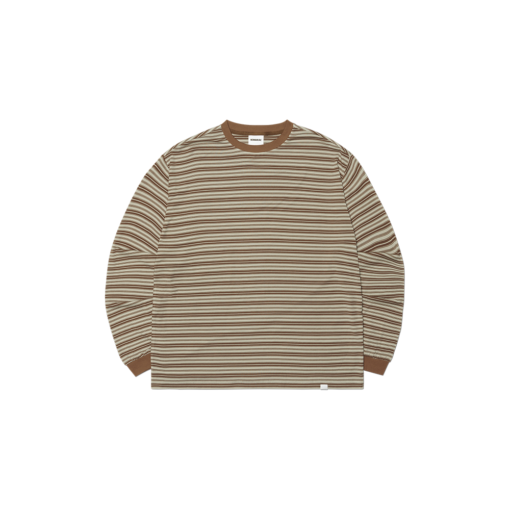 NMSS62LS04BRW NOMANUAL Offbeat Stripe Long Sleeve Tee Brown