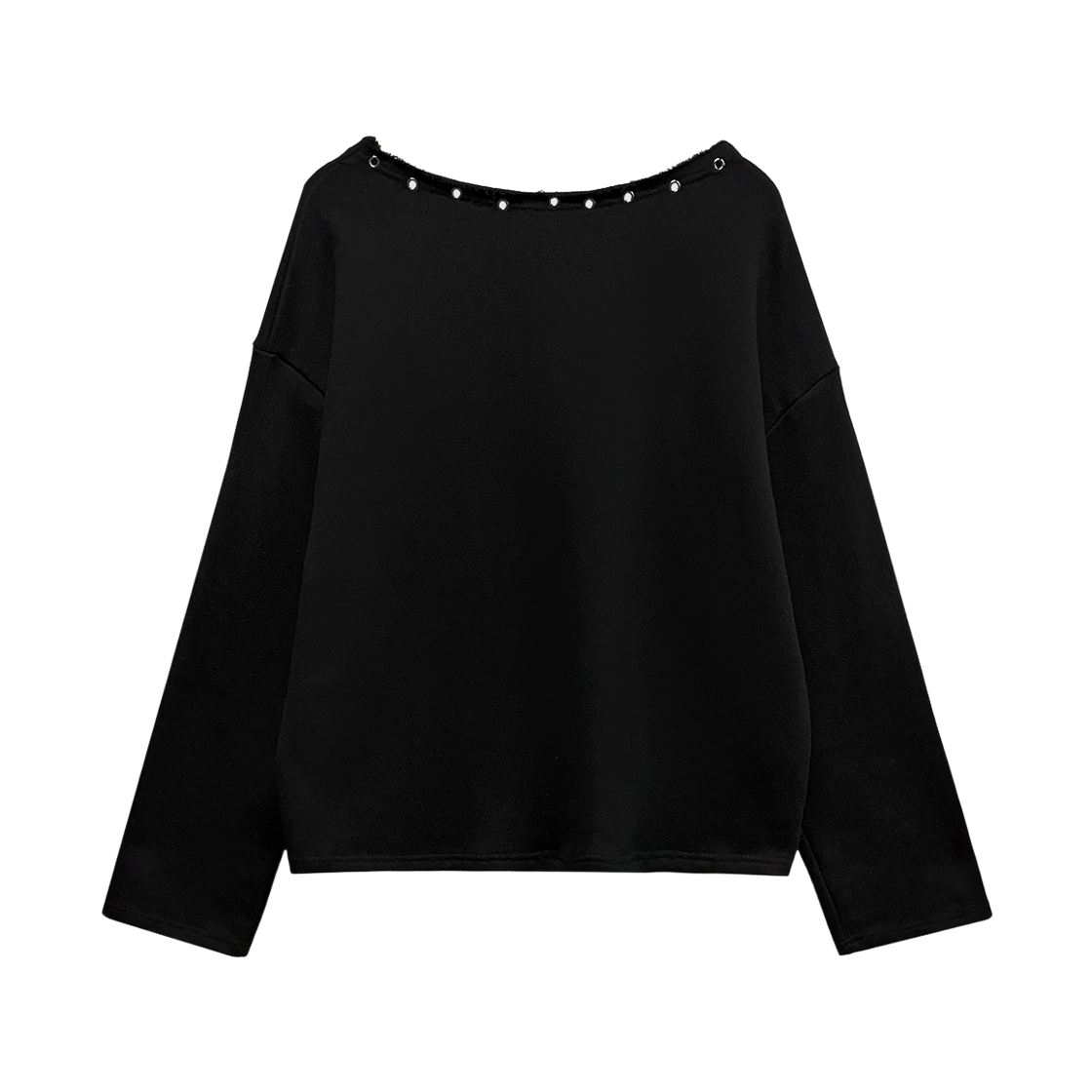 랜 아카이브 0109 크로스 아일렛 넥 롱슬리브 - 블랙(LAN ARCHIVE 0109 Cross Eyelet Neck Long Sleeve - Black) - 2