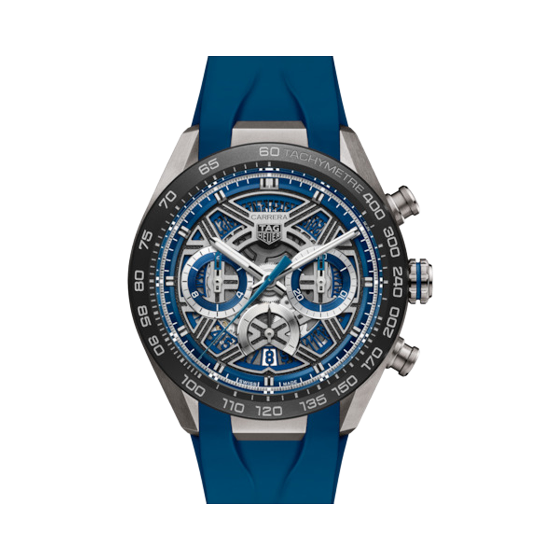 태그 호이어 까레라 크로노그래프 익스트림 스포츠 오토매틱 44mm 러버 블루 로듐 블루(TAG Heuer Carrera Chronograph Extreme Sport Automatic 44mm Rubber Blue Rhodium Blue)