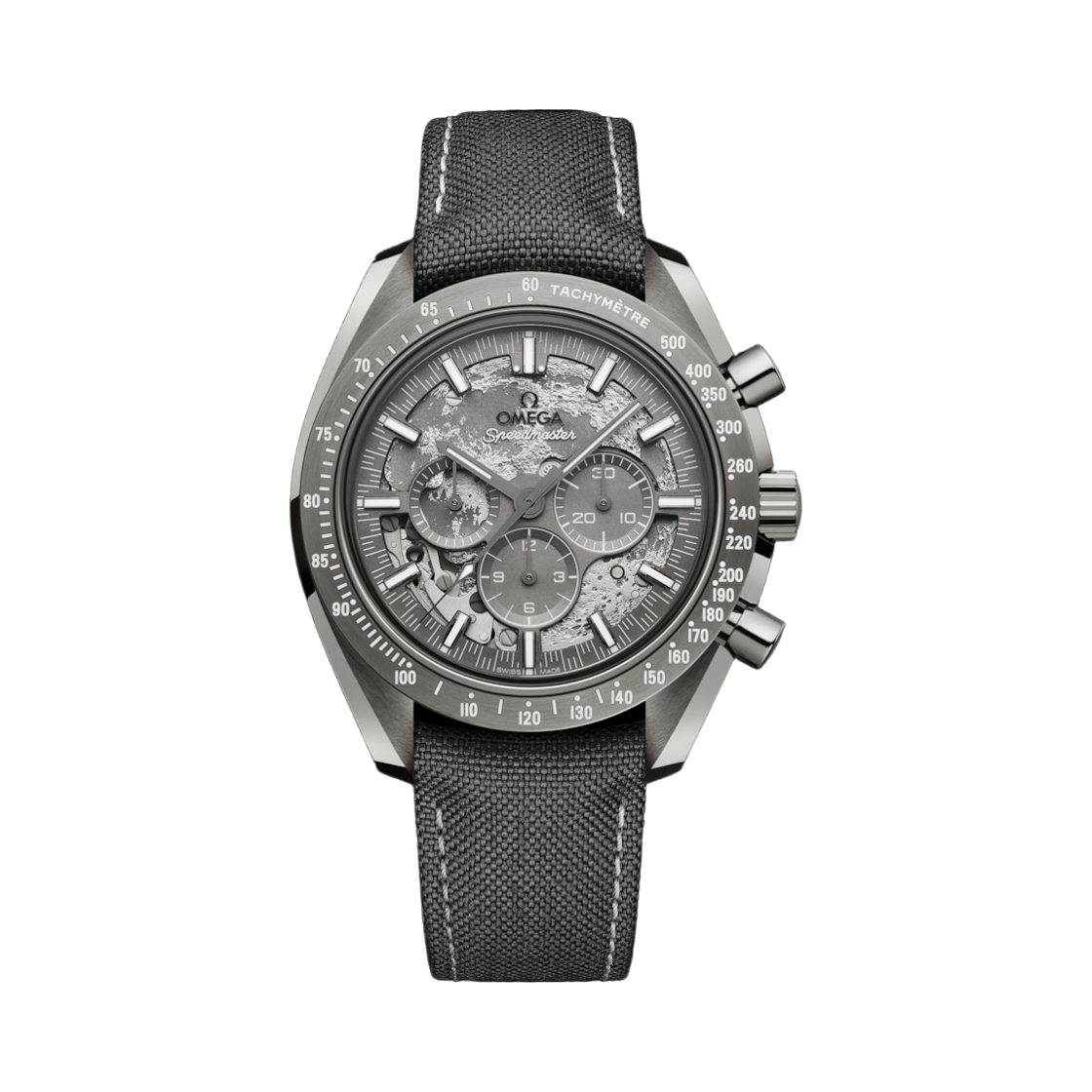 오메가 스피드마스터 다크 사이드 오브 더 문 핸드 와인드 코 액시얼 마스터 크로노미터 크로노그래프 44.25mm 그레이 세라믹 나일론 패브릭 스트랩 그레이 (투명 케이스백 버전)(Omega Speedmaster Dark Side Of The Moon Hand-Wound Co Axial Master Chronometer Chronograph 44.25mm Grey Ceramic Nylon Fabric Strap Grey (Transparent Caseback Ver.)) - 1