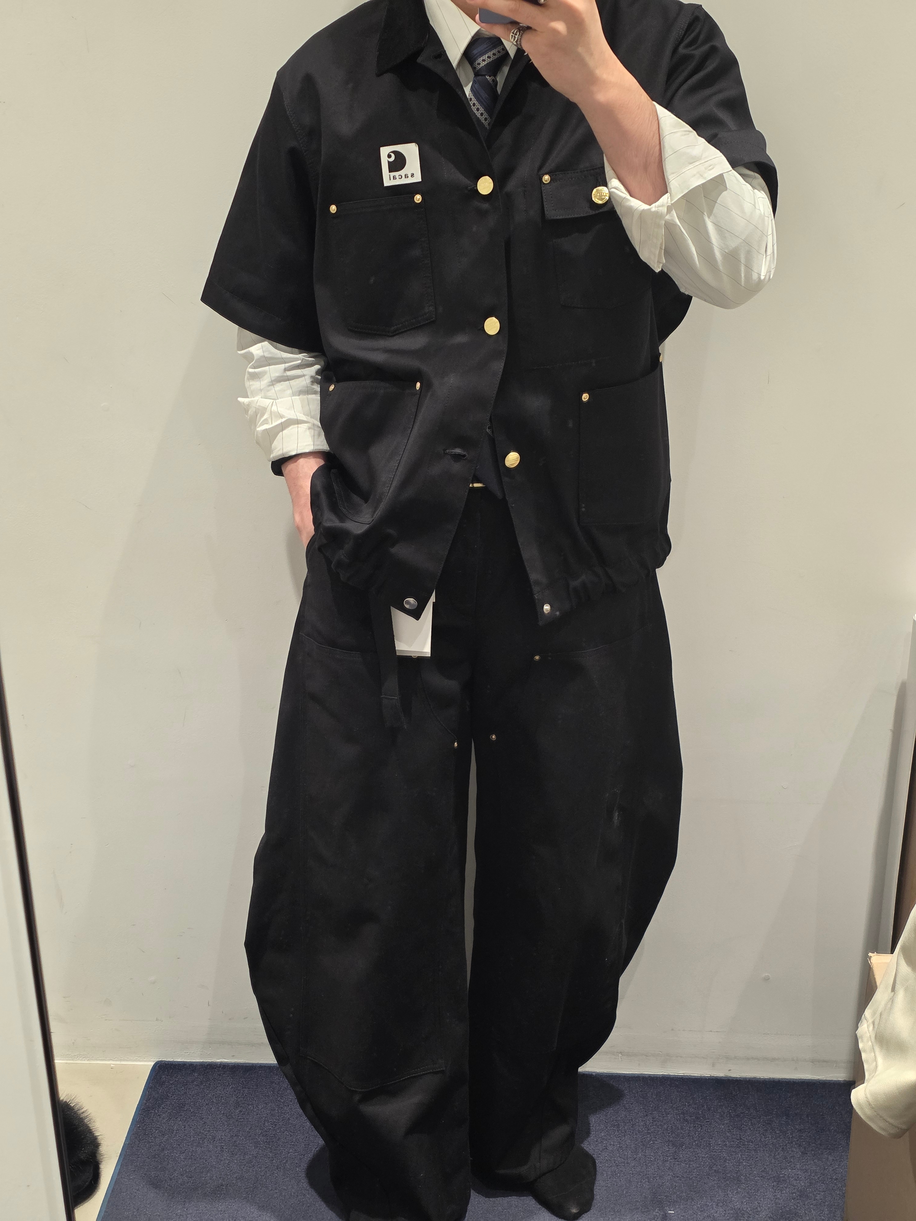 Sacai x Carhartt WIP Nylon Twill X Duck Blouson Sacai Black, Sacai x Carhartt WIP Duck Pants Sacai Black 착용 스타일 - 3
