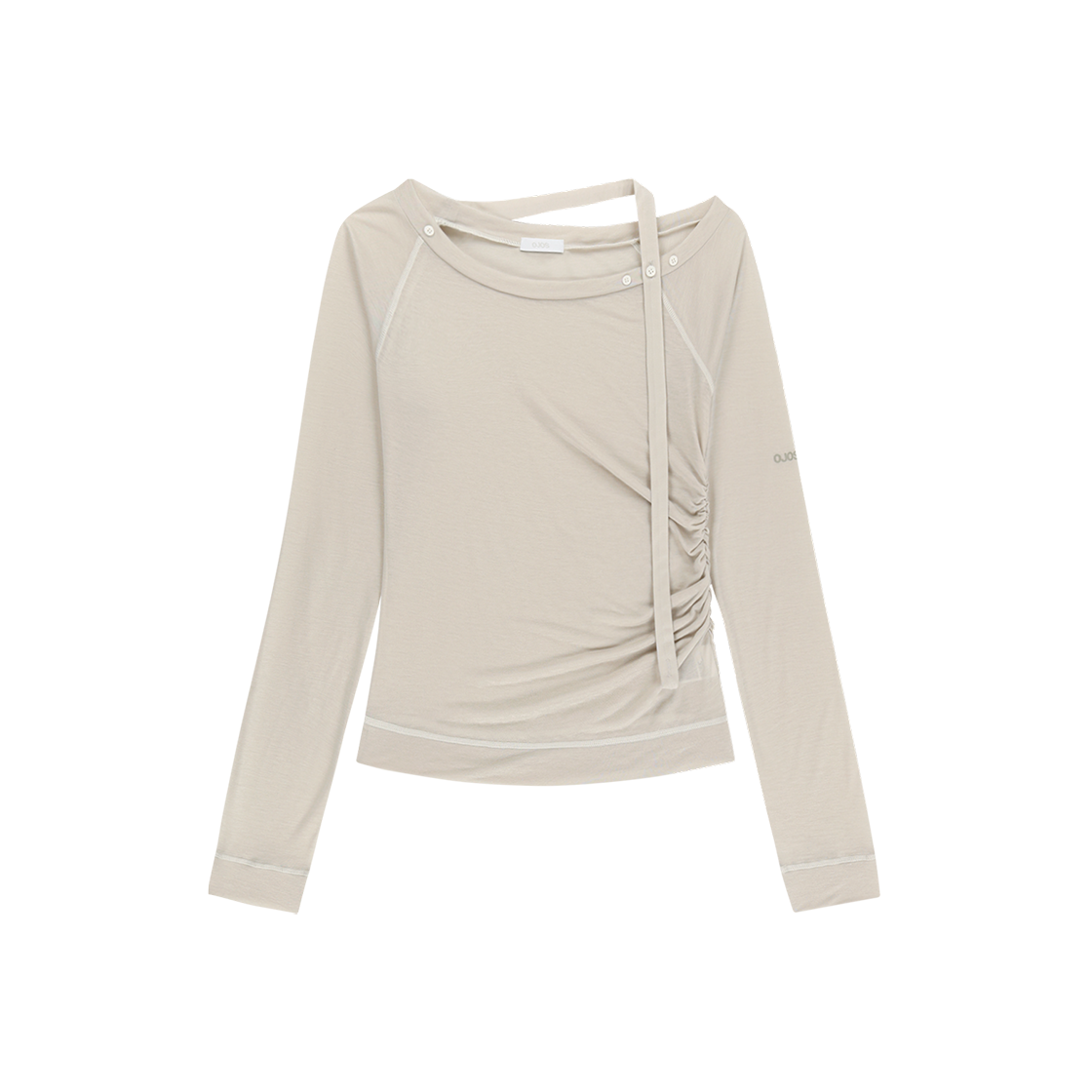 오호스 에이즘 숄더 스카프 롱 슬리브 오트밀(OJOS Asym Shoulder Scarf Long Sleeve / Oatmeal)