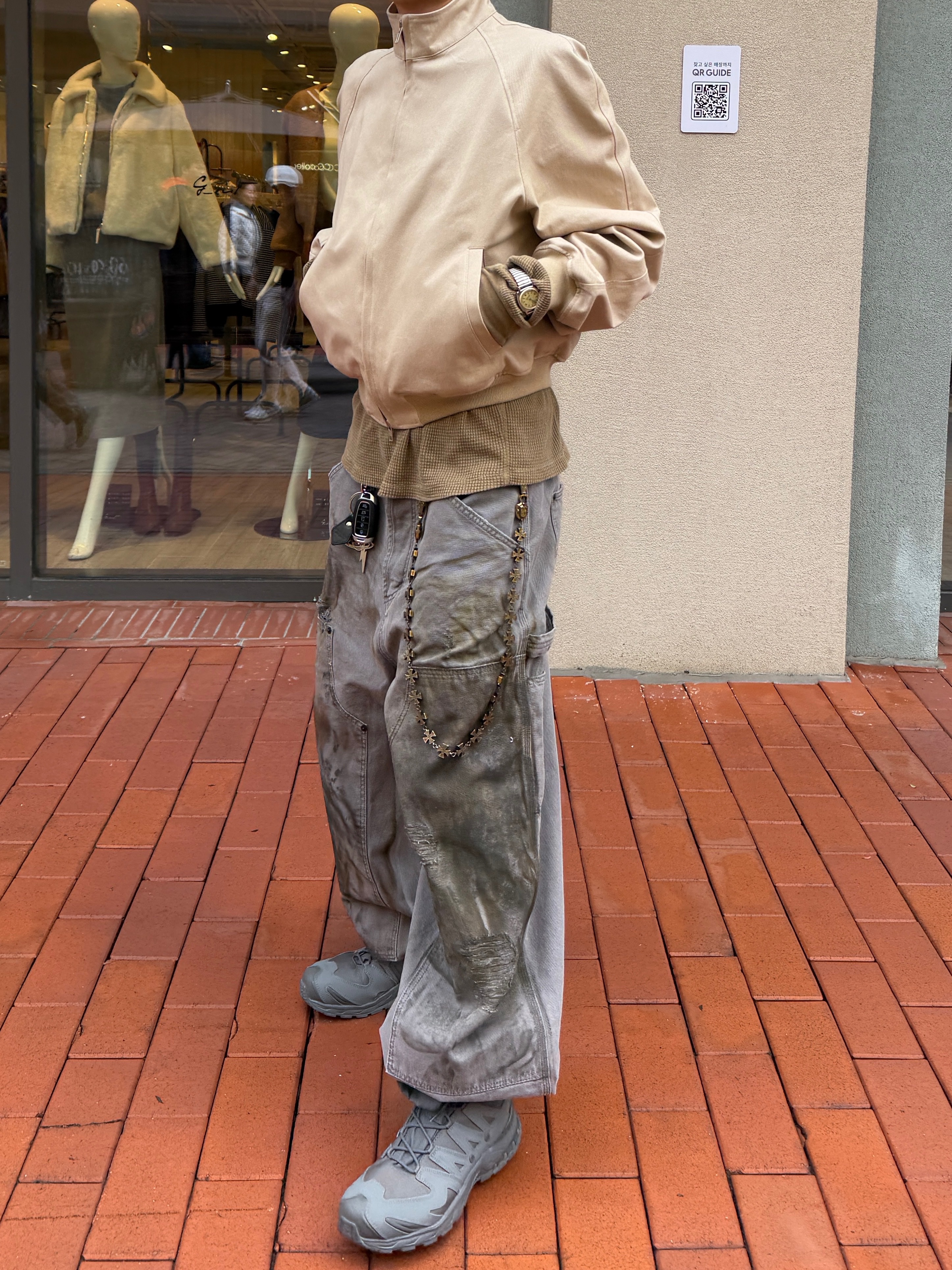Undermycar Workers Distressed Dirty Painting Carpenter Gray - 25SS, Undermycar Cross Of Iron 23 Link Chain Antique Gold - 25SS 착용 스타일 - 5