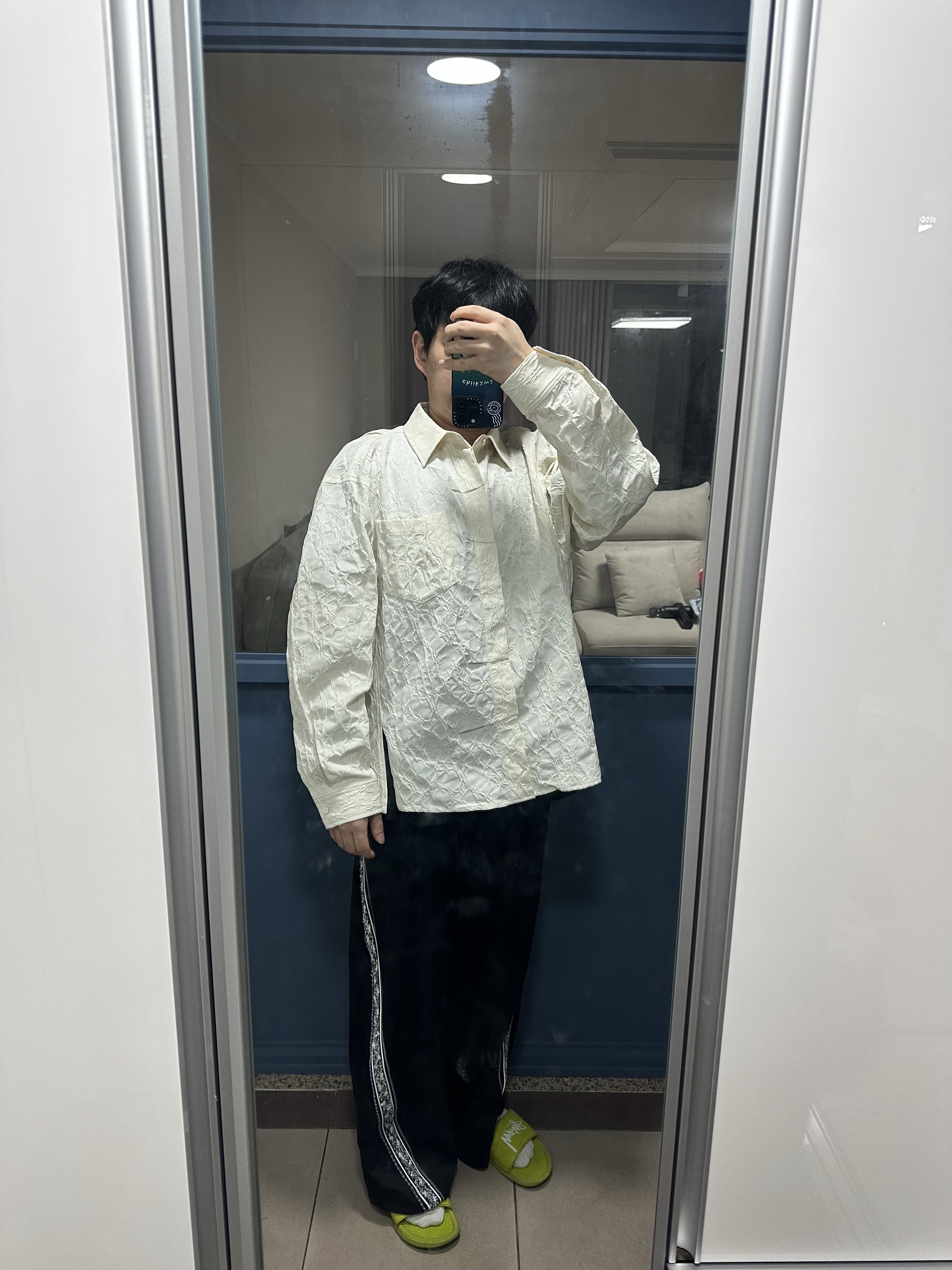 Ader Error Edis shirt Ivory 착용 스타일