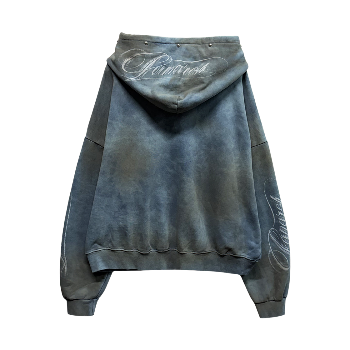 랜 아카이브 0112 빈티지 워시드 스터드 로고 집업 후디 - 더스티 틸(LAN ARCHIVE 0112 Vintage Washed Stud Logo Zip-up Hoodie - Dusty Teal) - 2