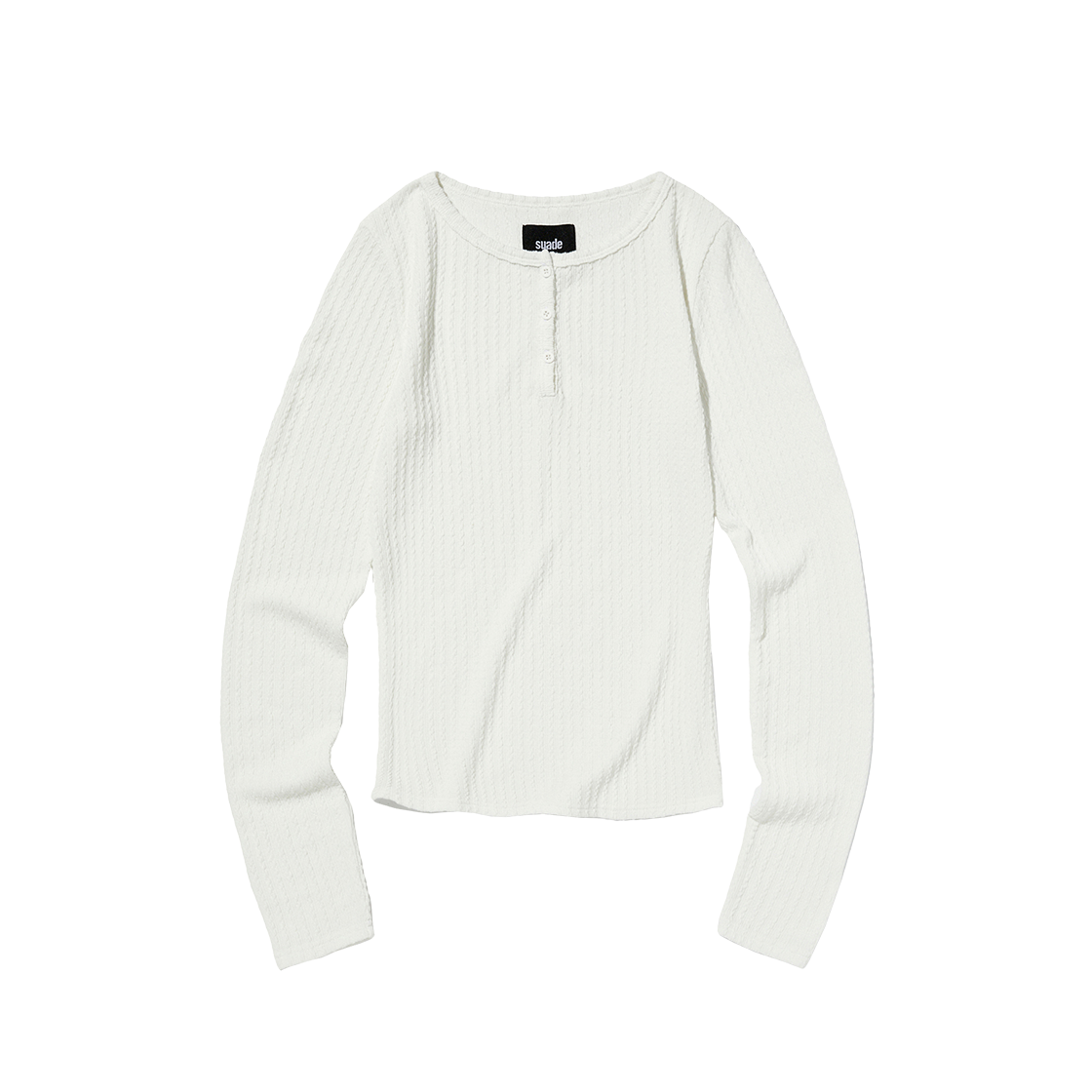 스웨이드 케이블 헨리넥 화이트(Suade Cable Henley Neck White)