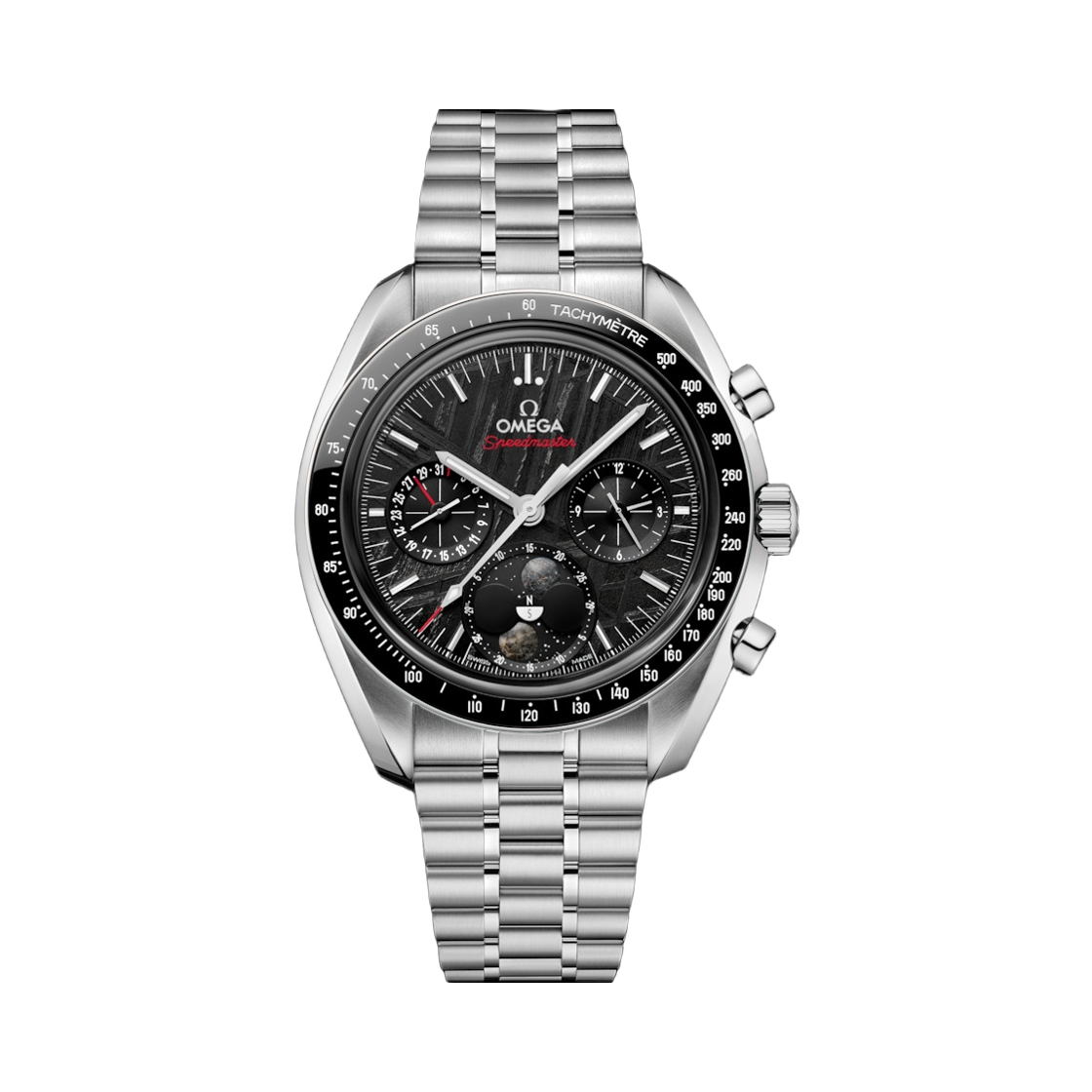 30430435201001 Omega Speedmaster Moonphase Meteorite Hand-Wound Co Axial Master Chronometer Chronograph 43mm Steel Black (Transparent Caseback Ver.)