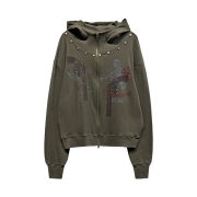 LAN ARCHIVE 0117 High-neck Rivet Zip-up Hoodie - Khaki