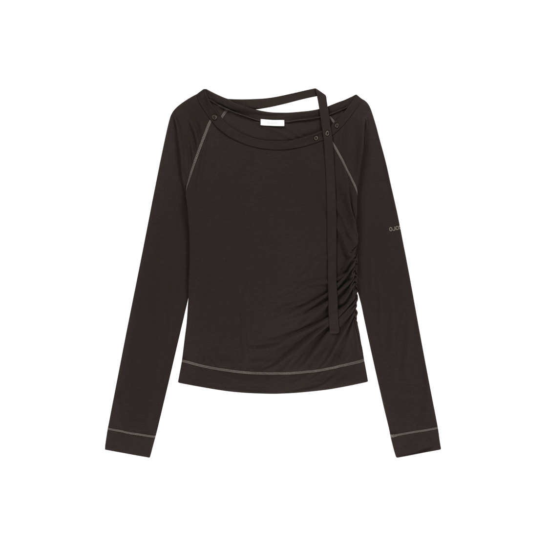 오호스 에이즘 숄더 스카프 롱 슬리브 차콜(OJOS Asym Shoulder Scarf Long Sleeve / Charcoal)