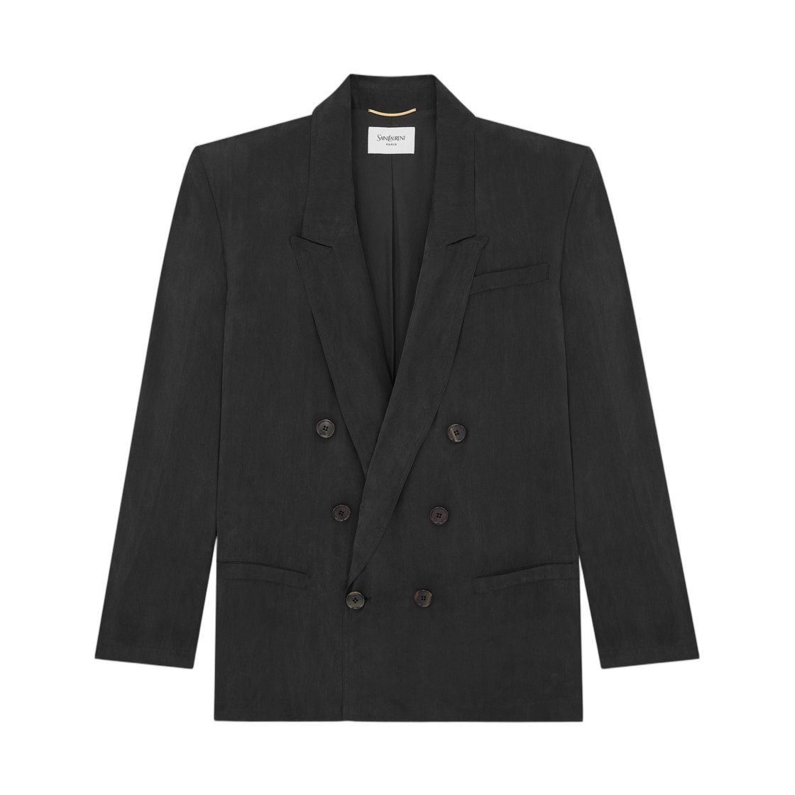 851026-Y6J78-1000 (W) Saint Laurent Double-Breasted Jacket in Silk Habotai Noir