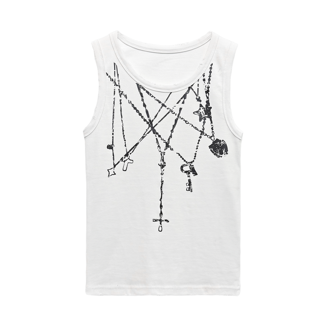 랜 아카이브 0101 체인 목걸이 프린트 슬리브리스 - 아이보리(LAN ARCHIVE 0101 Chain Necklace Print Sleeveless - Ivory)