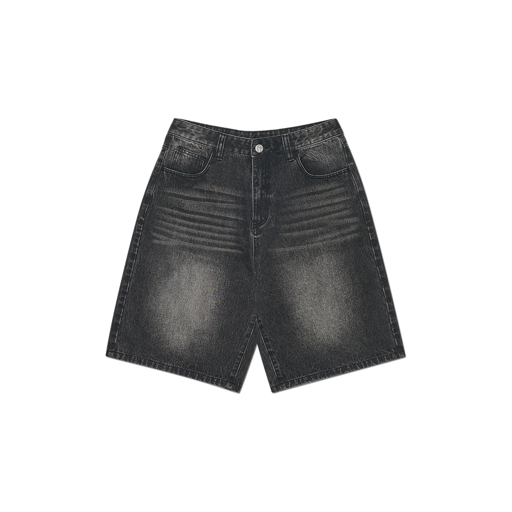 노매뉴얼 워시드 데님 하프 팬츠 워시드 블랙(NOMANUAL Washed Denim Half Pants Washed Black)