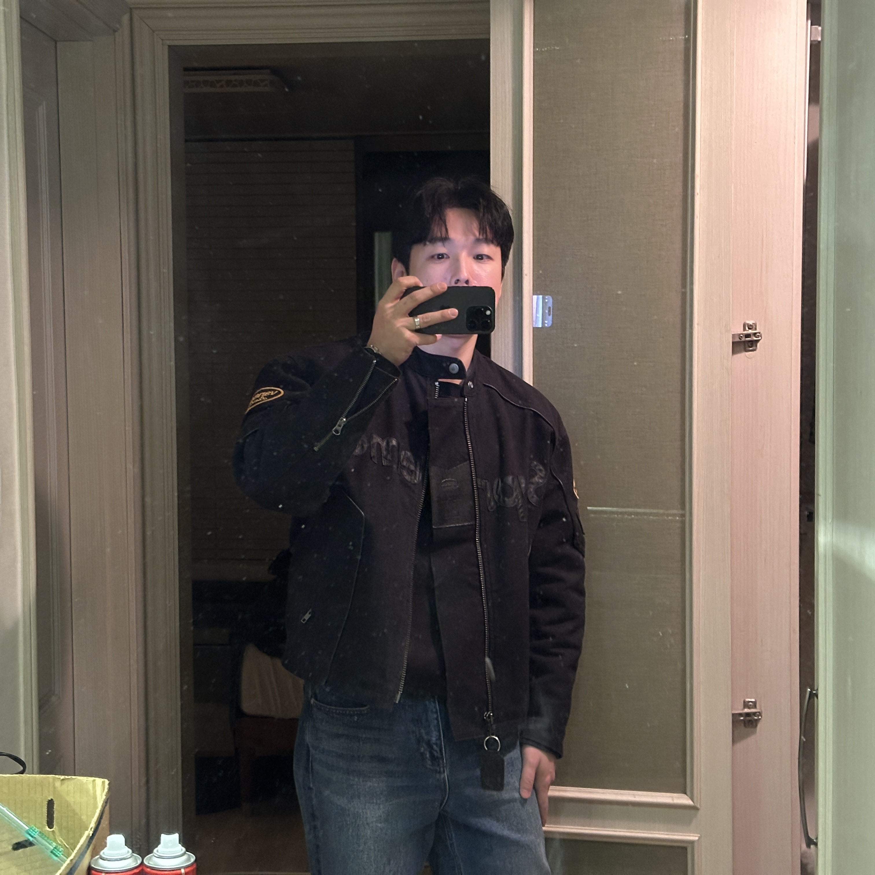 Supreme x Vanson Leathers Cordura Cotton Jacket Black - 25SS 착용 스타일 - 1