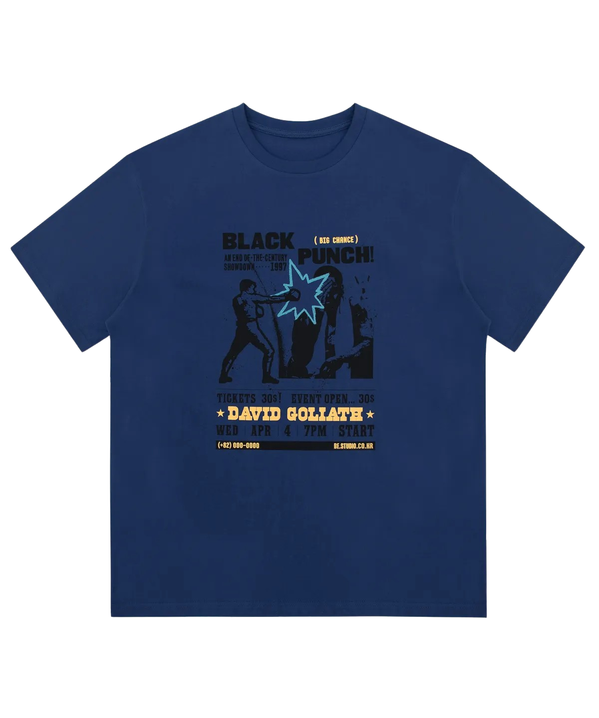 캑터스도넛마켓 블랙 펀치 티셔츠 – 로열 블루(Cactusdonutmarket Black Punch T-Shirt - Royal Blue)