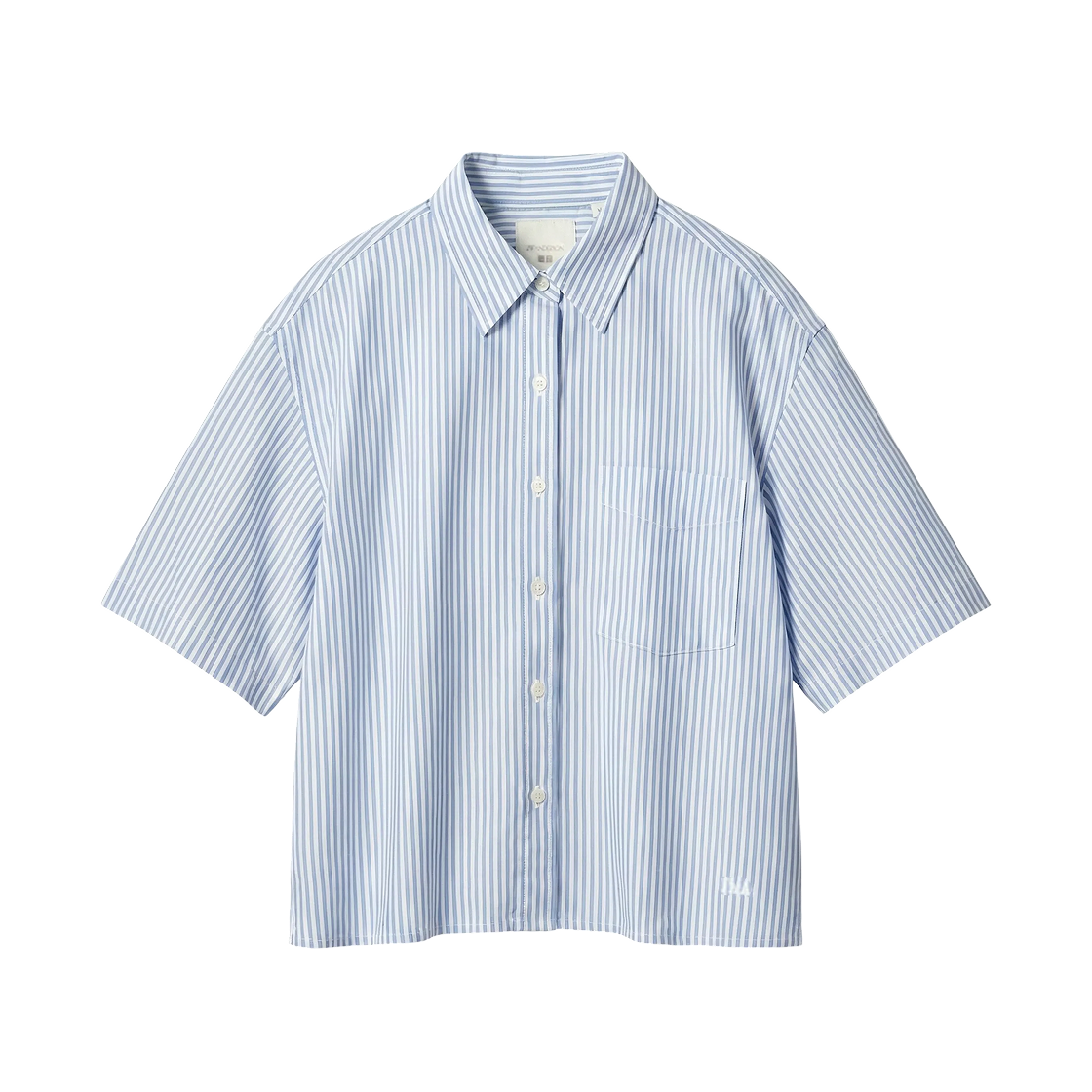 유니클로 x JW 앤더슨 옥스포드 박시 스트라이프 반팔 셔츠 블루(Uniqlo x JW Anderson Oxford Boxy Striped Short Sleeve Shirt Blue) - 1