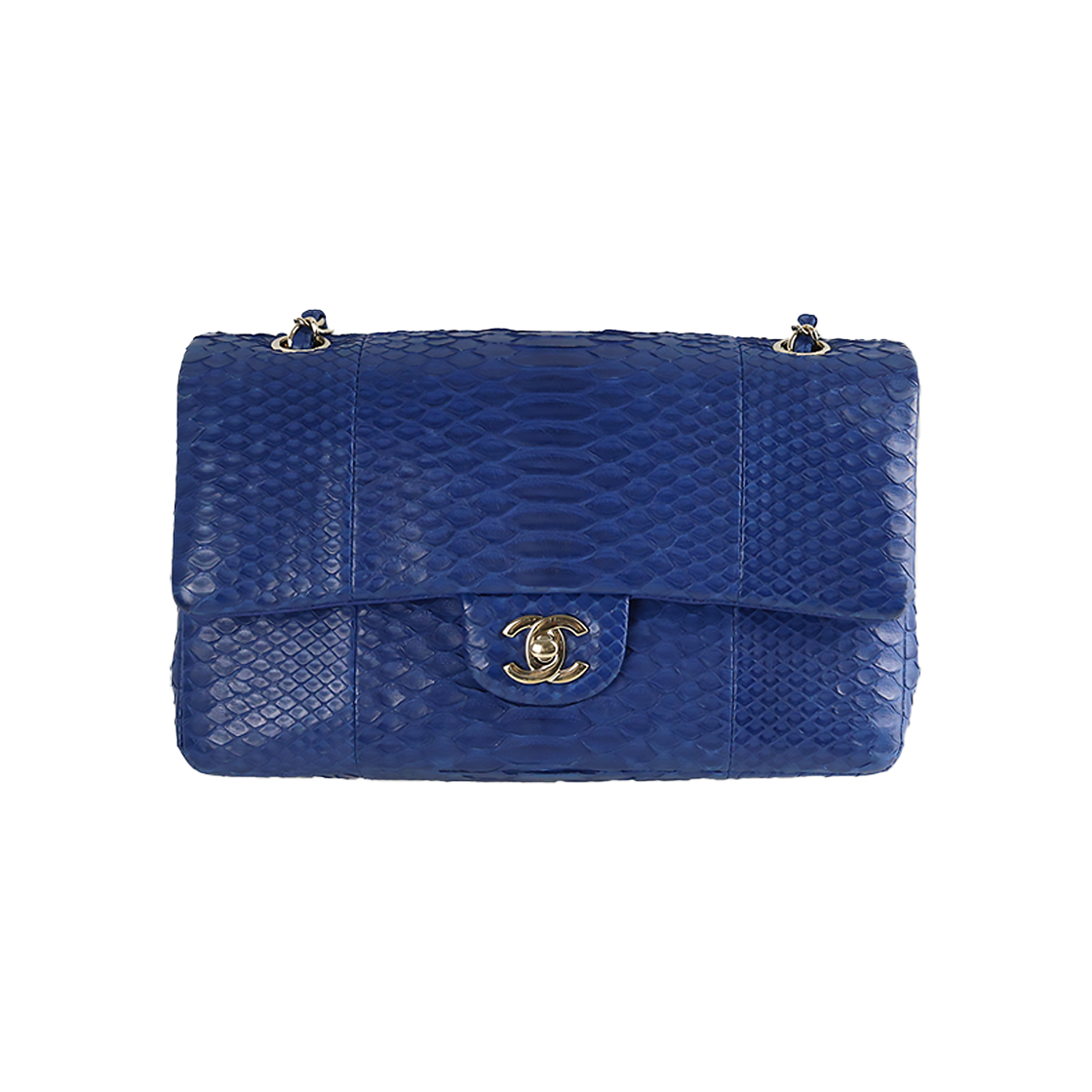 ITGWTRF8DUW4 Chanel Classic Medium Python Blue with Gold Accents