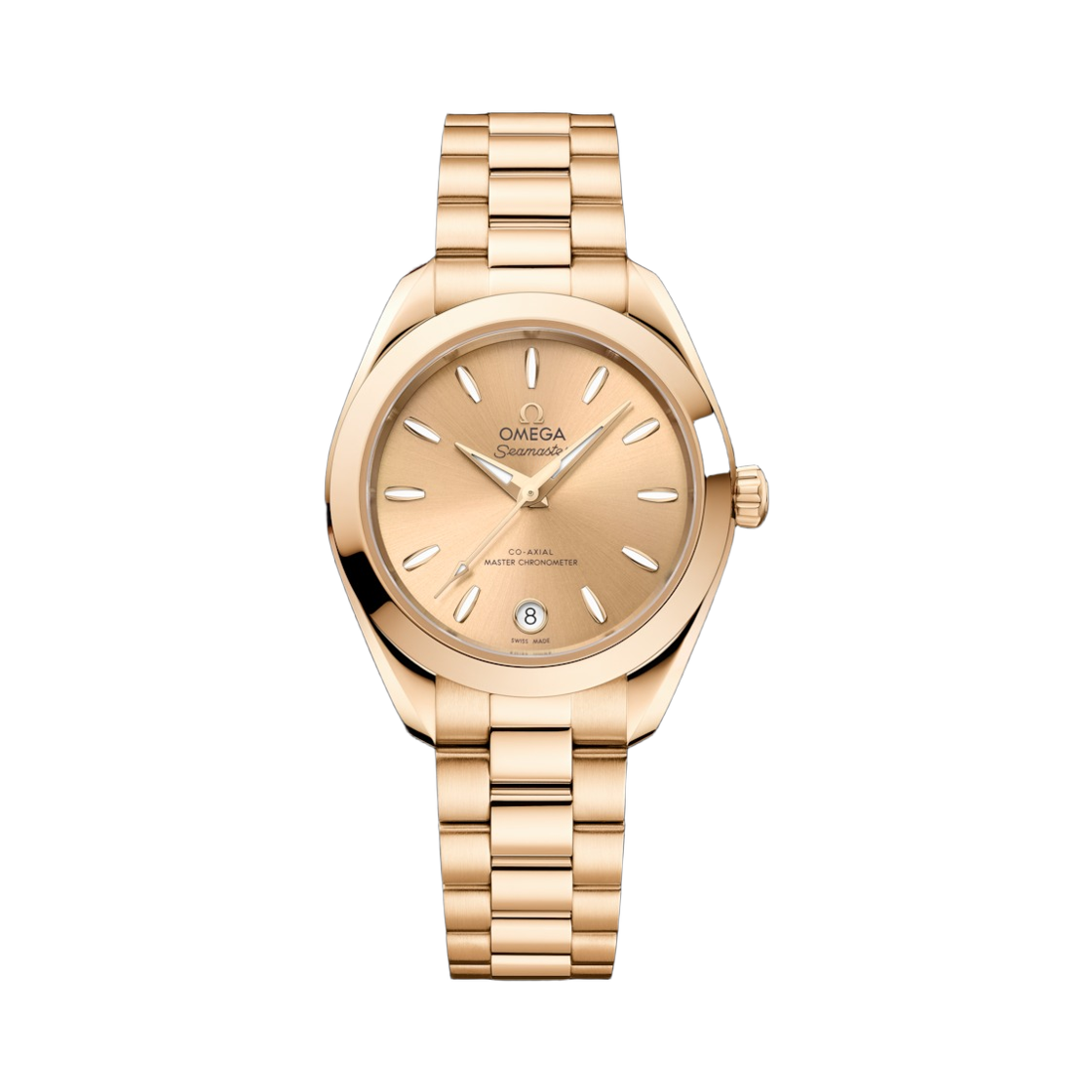 (W) 오메가 씨마스터 아쿠아 테라 150M 오토매틱 코 액시얼 마스터 크로노미터 30mm 문샤인 골드 옐로우 (투명 케이스백 버전)((W) Omega Seamaster Aqua Terra 150M Automatic Co Axial Master Chronometer 30mm Moonshine Gold Yellow (Transparent Caseback Ver.)) - 1