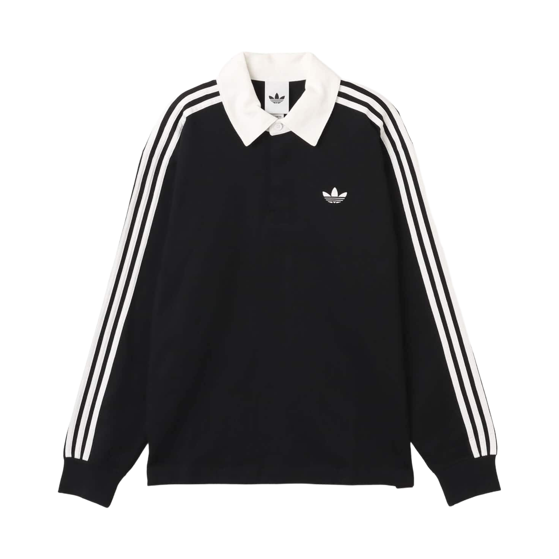 아디다스 삼선 럭비 롱슬리브 폴로 블랙 - KR 사이즈(Adidas 3-Stripes Rugby Long Sleeve Polo Black - KR Sizing)