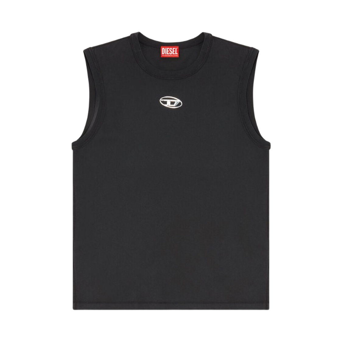 디젤 메탈릭 오발 D 코튼 탑 슬리브리스 블랙(Diesel Sleeveless Cotton Top with Metallic Oval D Black)