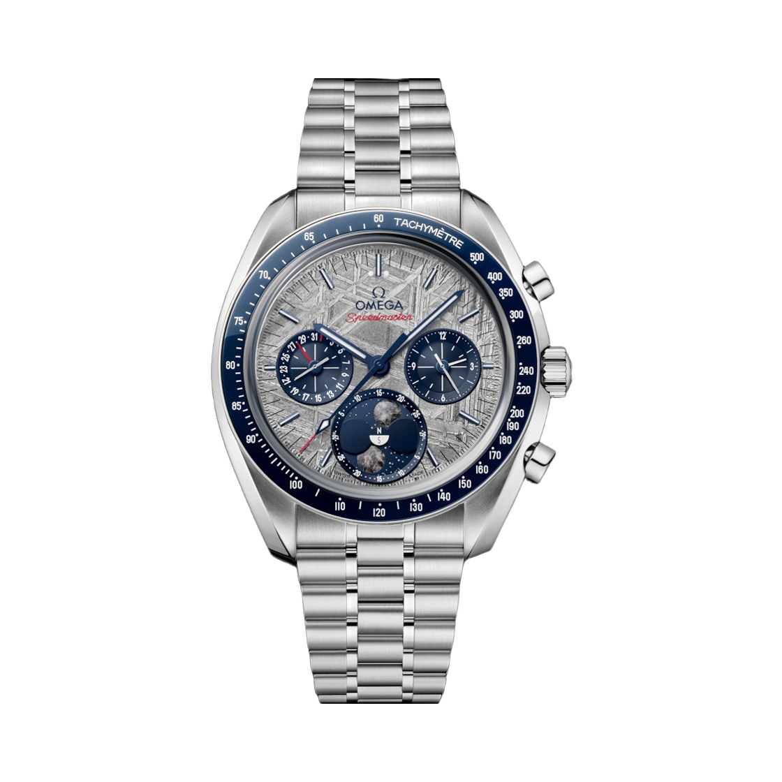 30430435206001 Omega Speedmaster Moonphase Meteorite Hand-Wound Co Axial Master Chronometer Chronograph 43mm Steel Grey (Transparent Caseback Ver.)